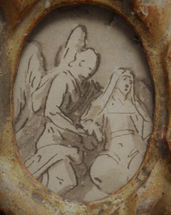 Italian School 17th Century, St Teresa with an Angel,  Small framed drawing