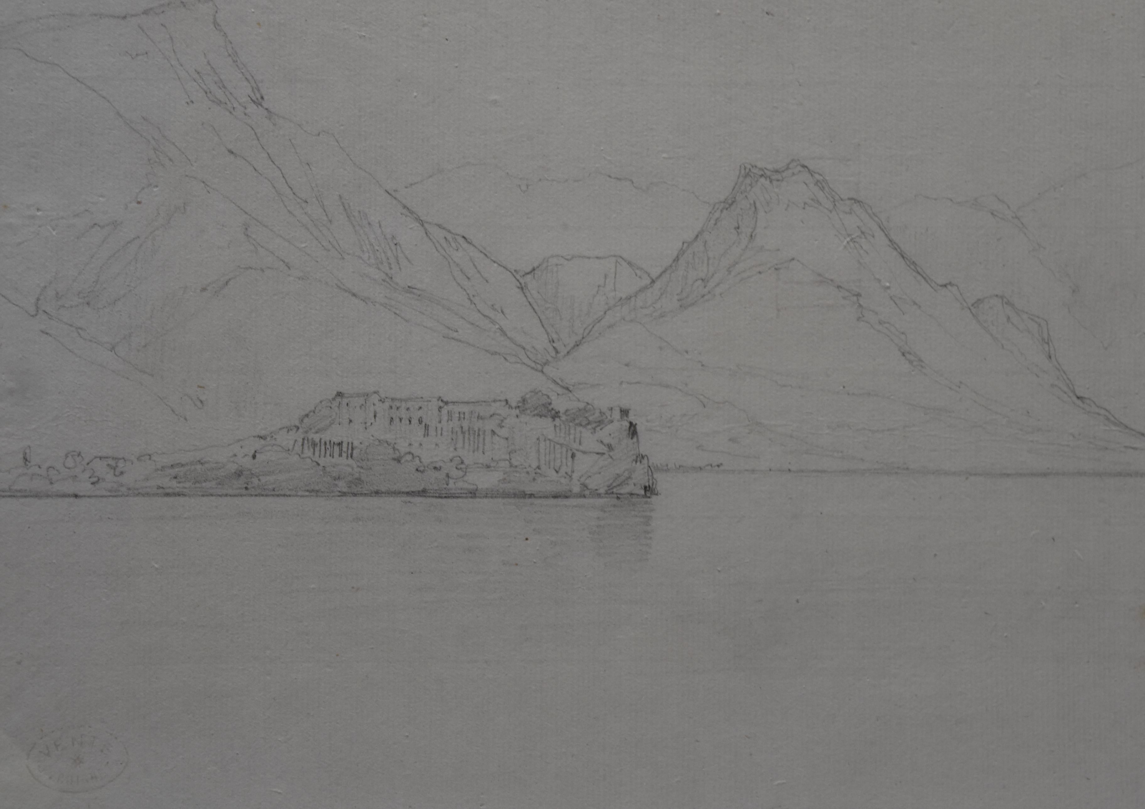 Jules Coignet (1798-1860) Lago di Guarda , 1837, fine drawing 3