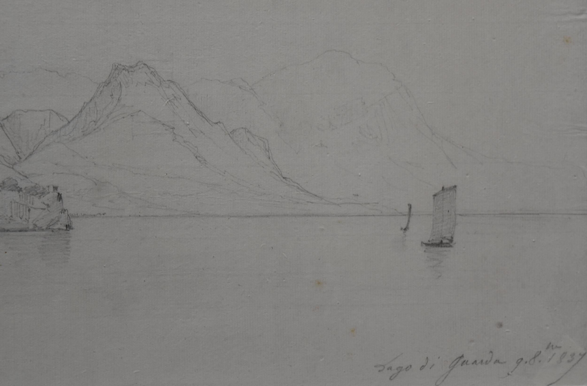 Jules Coignet (1798-1860) Lago di Guarda , 1837, fine drawing 4