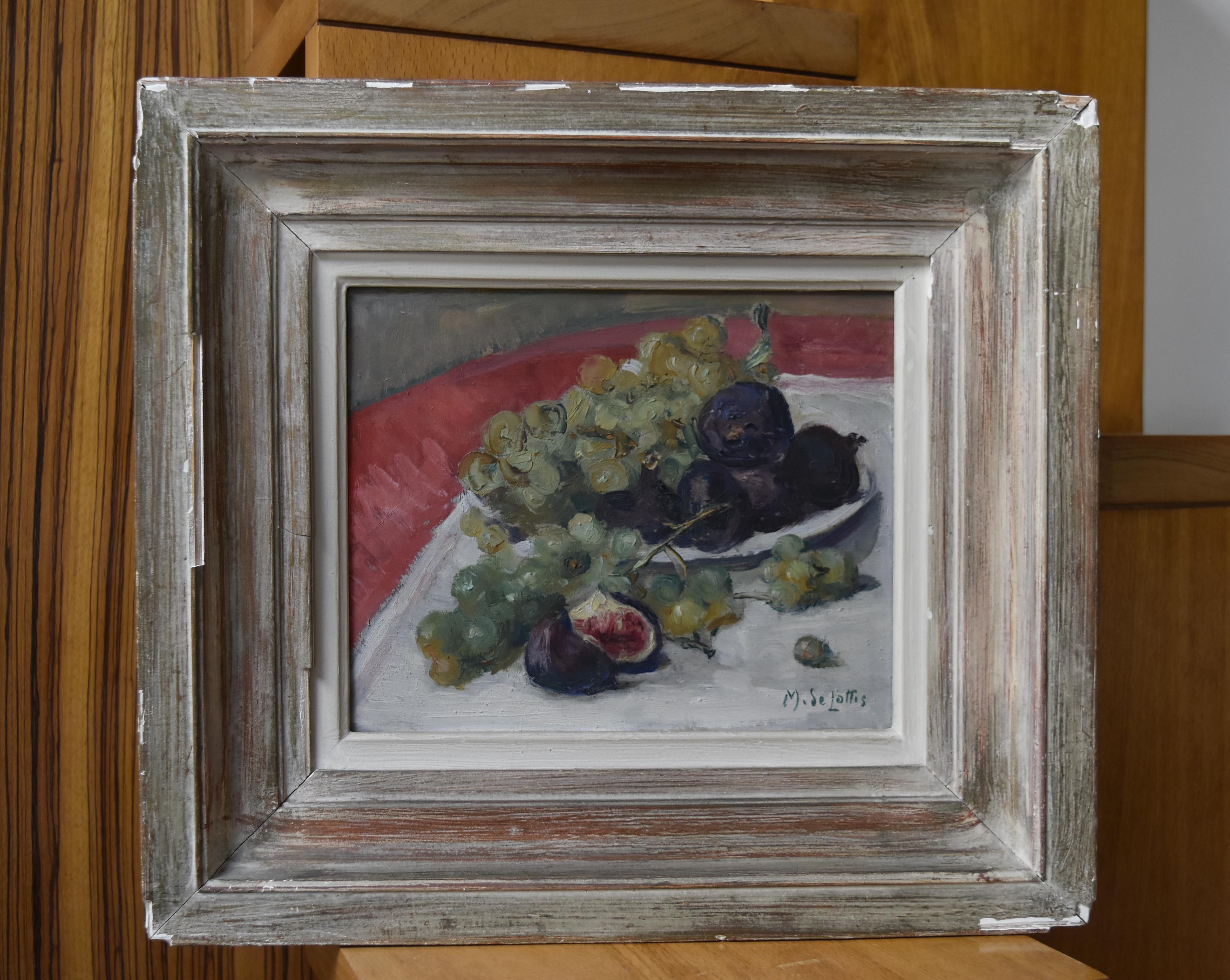 Marguerite De Lottis, Still Life with grapes and figs, Oil on wooden panel 1