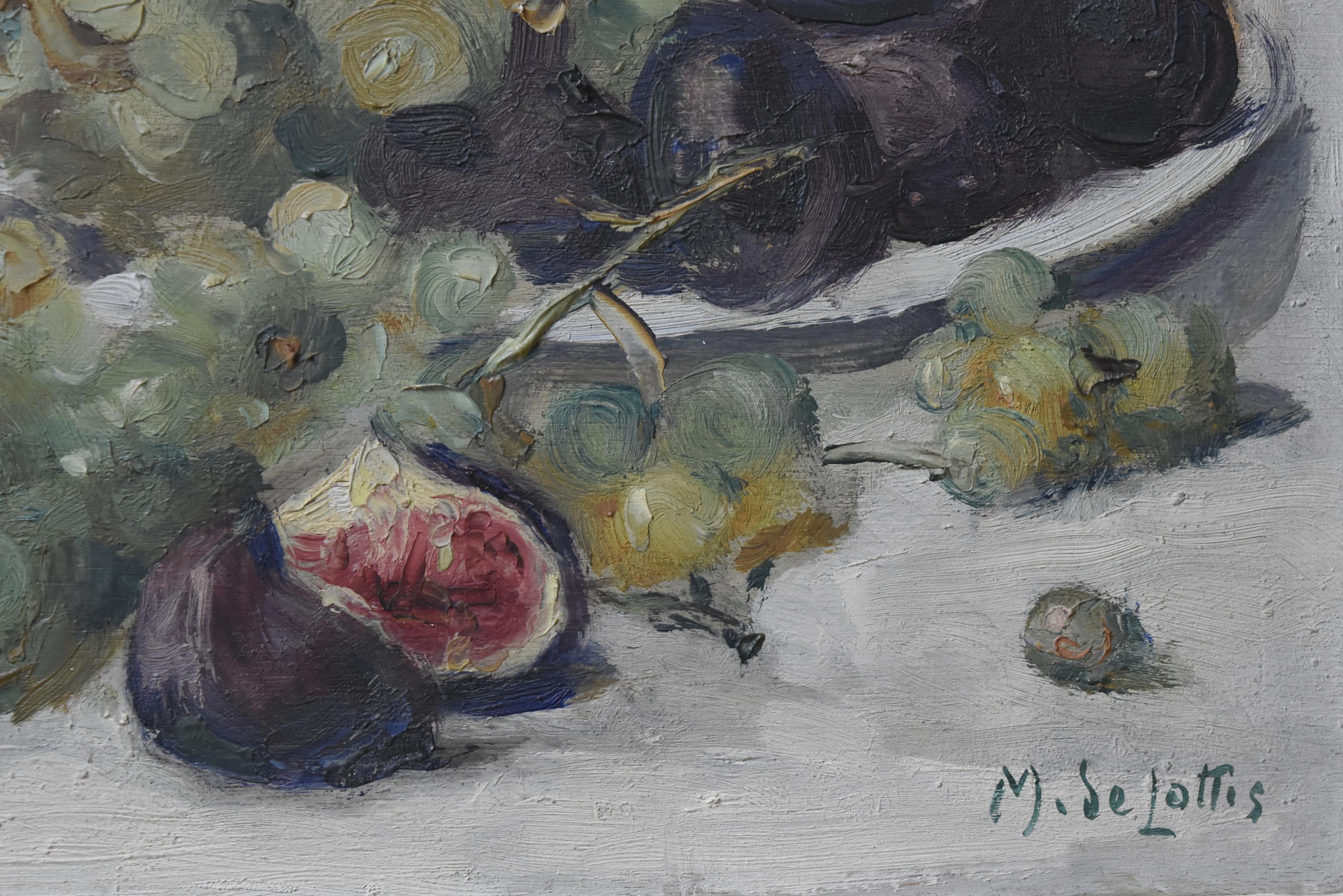 Marguerite De Lottis, Still Life with grapes and figs, Oil on wooden panel 2