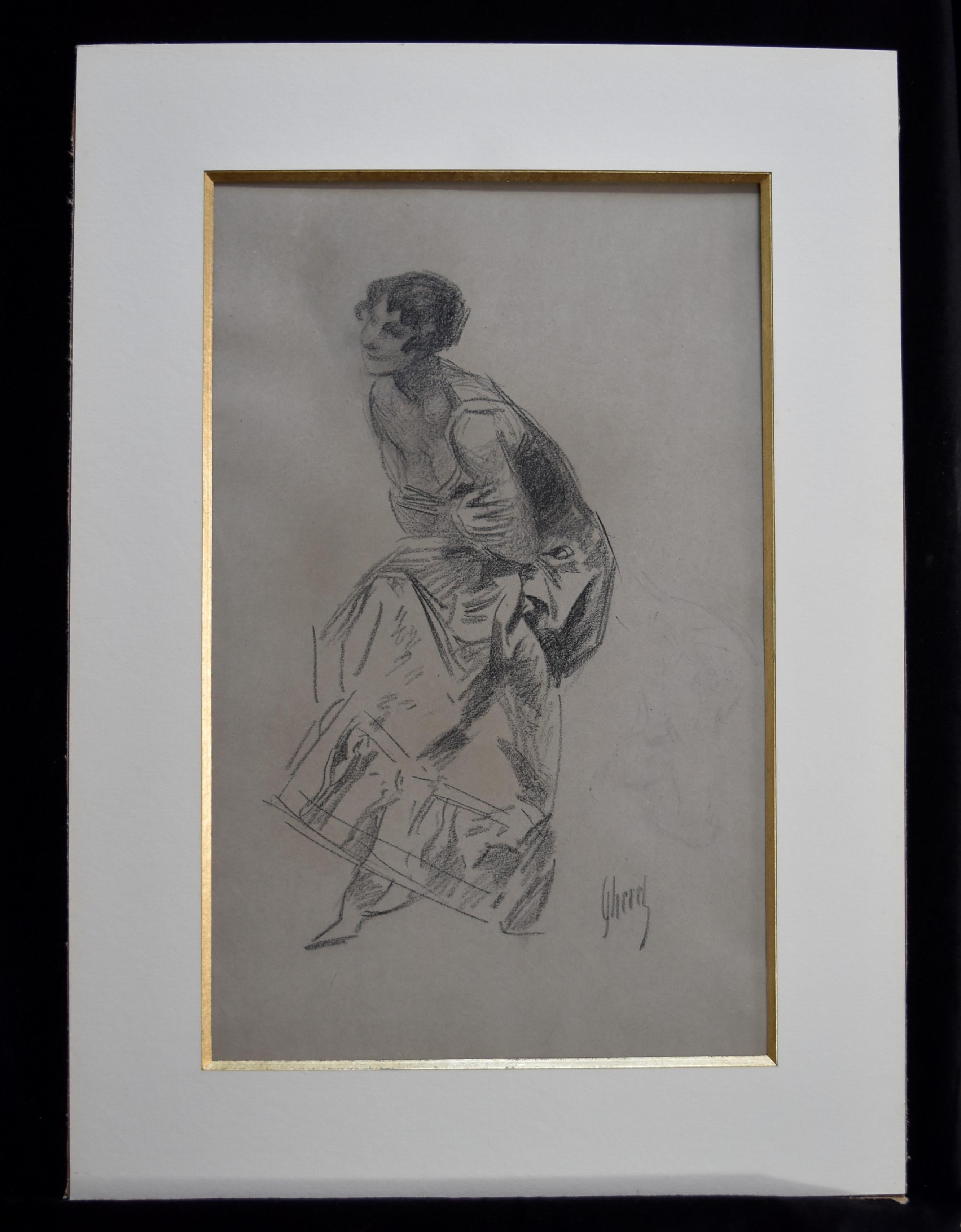 Jules Cheret (1836-1932) Dancer, charcoal drawing, signed - Art by Jules Chéret