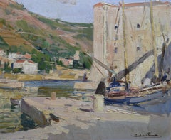 Paul Emile Lecomte (1877-1950)  A harbor in south France, Oil on panel