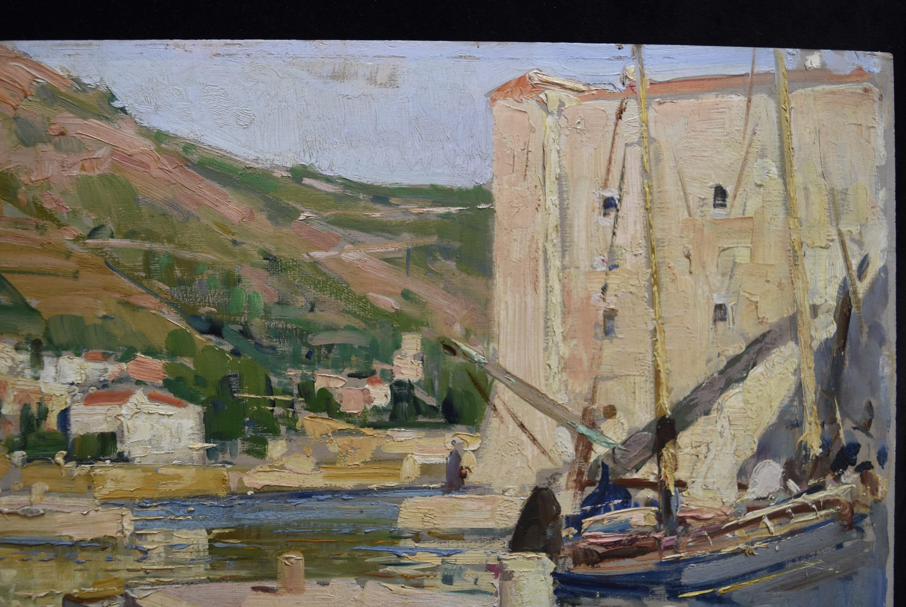 Paul Emile Lecomte (1877-1950)  A harbor in south France, Oil on panel 3