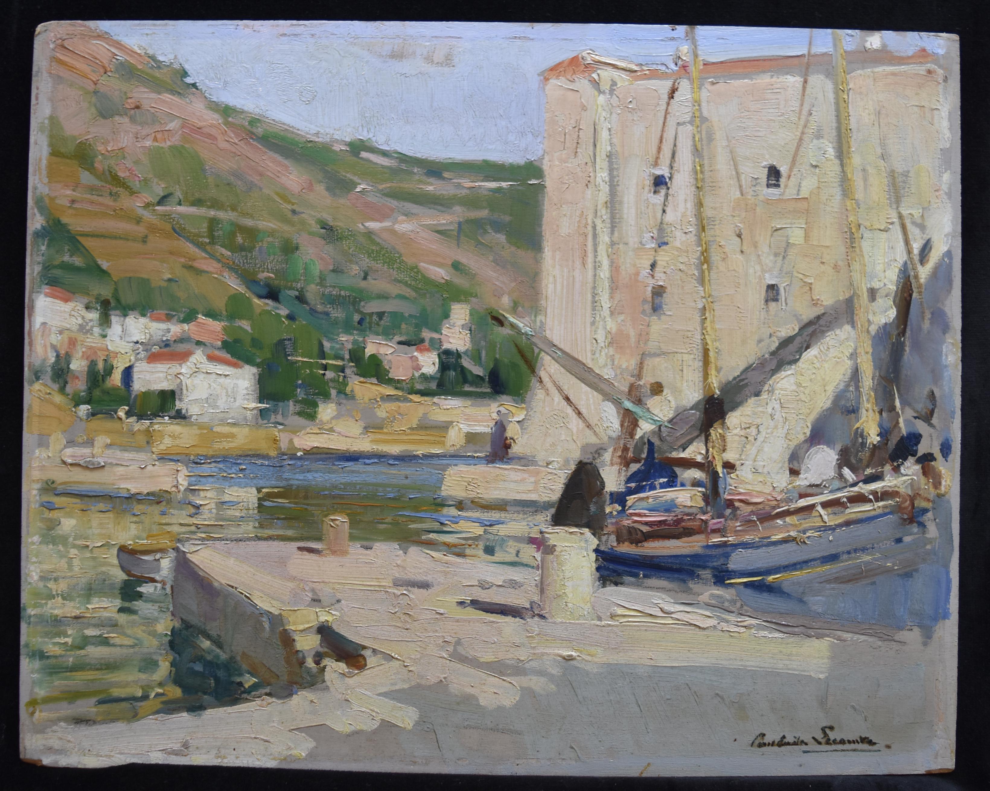 Paul Emile Lecomte (1877-1950)
A harbor in south France
Signed lower right
Oil on board
33 x 41 cm 
Framed : 48 x 55 cm

Paul Emile Lecomte (1877– 1950). Painter of watercolors and oil paintings, etcher, and engraver. He was the pupil of Fernand