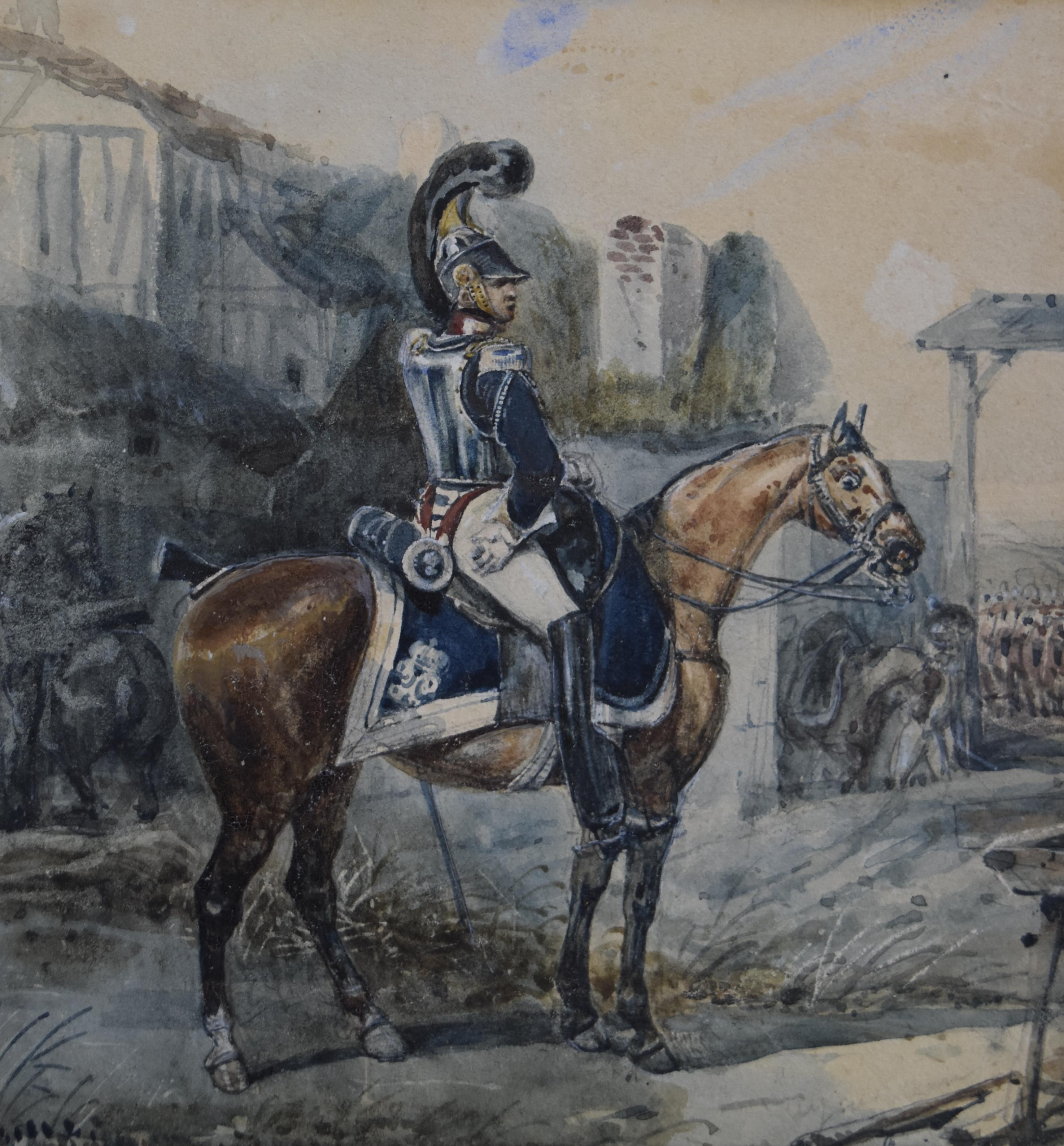 Attributed to Eugene Lami, a Hussar on his horse, watercolor 2