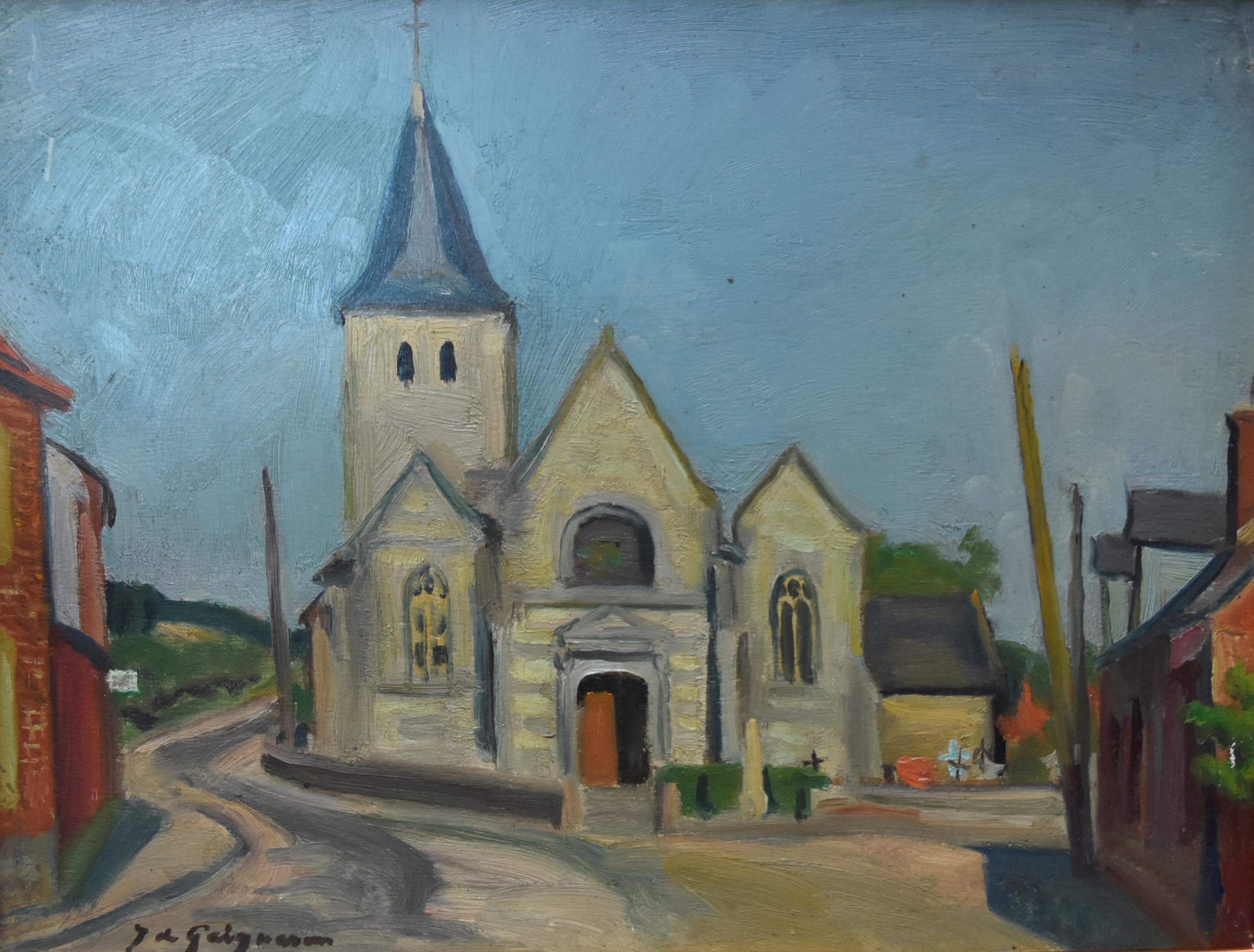 Jean de Gaigneron (1890-1976)
The Church in the village
signed lower left
Oil on wooden panel
27 x 35 cm
Modern frame : 39 x 47 cm
Provenance : Estate of the Artist

In good condition, a very tiny loss of painting on the lower right border and some
