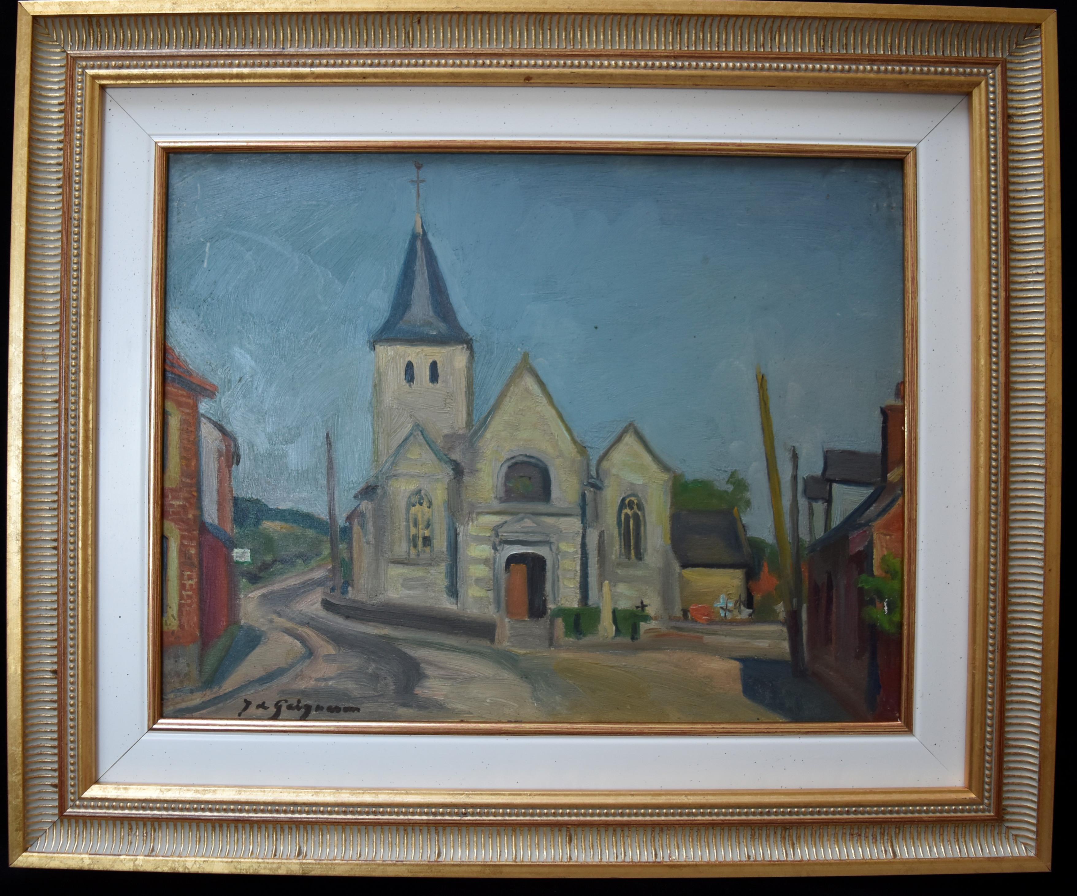 Jean de GAIGNERON (1890 - 1976) The Church in the village, oil on panel 1