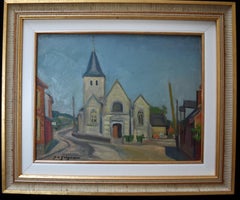 Jean de GAIGNERON (1890 - 1976) The Church in the village, oil on panel