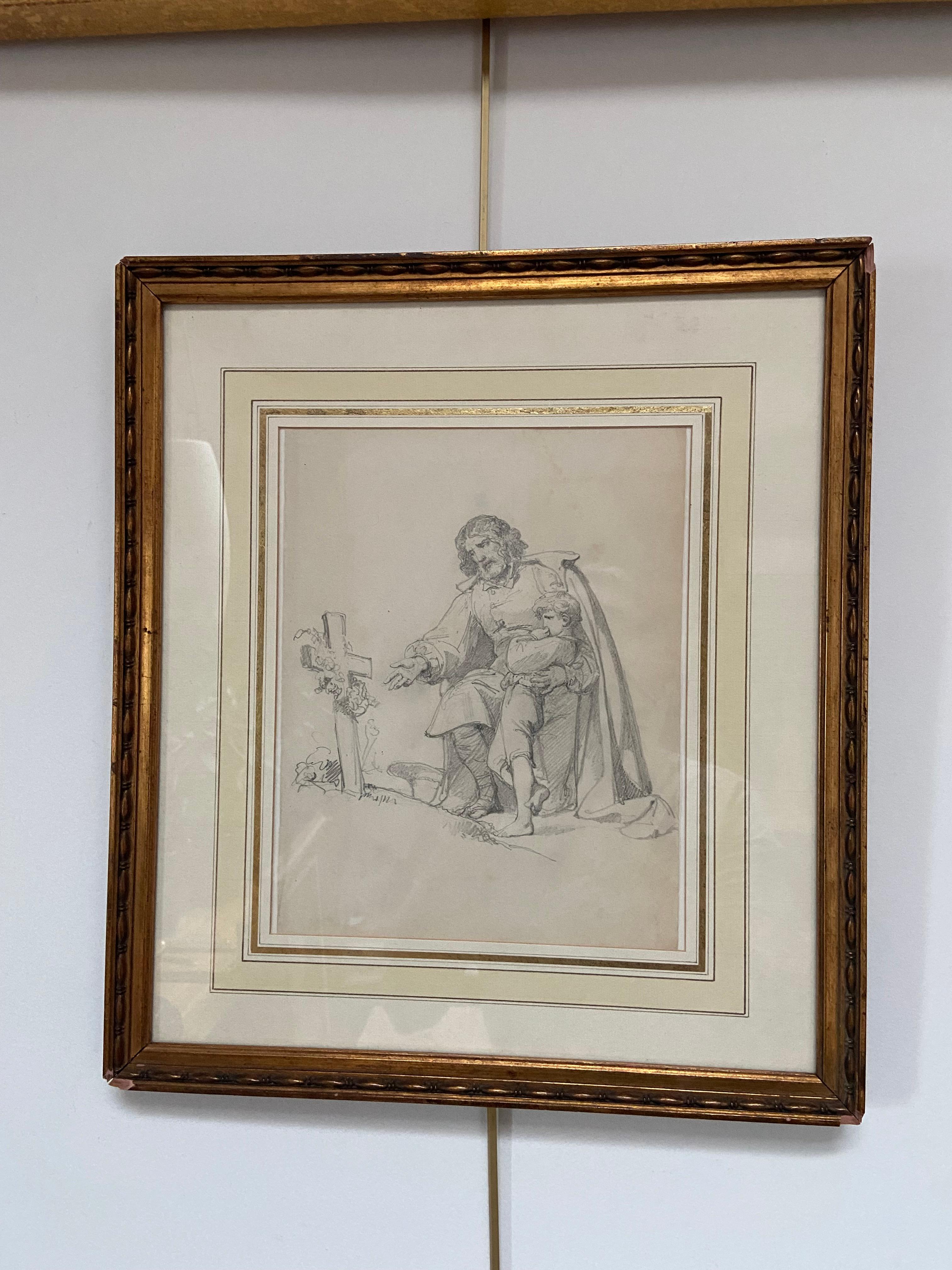 Louis Charles Auguste Couder (1789-1873)  Il vedovo e l'orfano, disegno in vendita 5