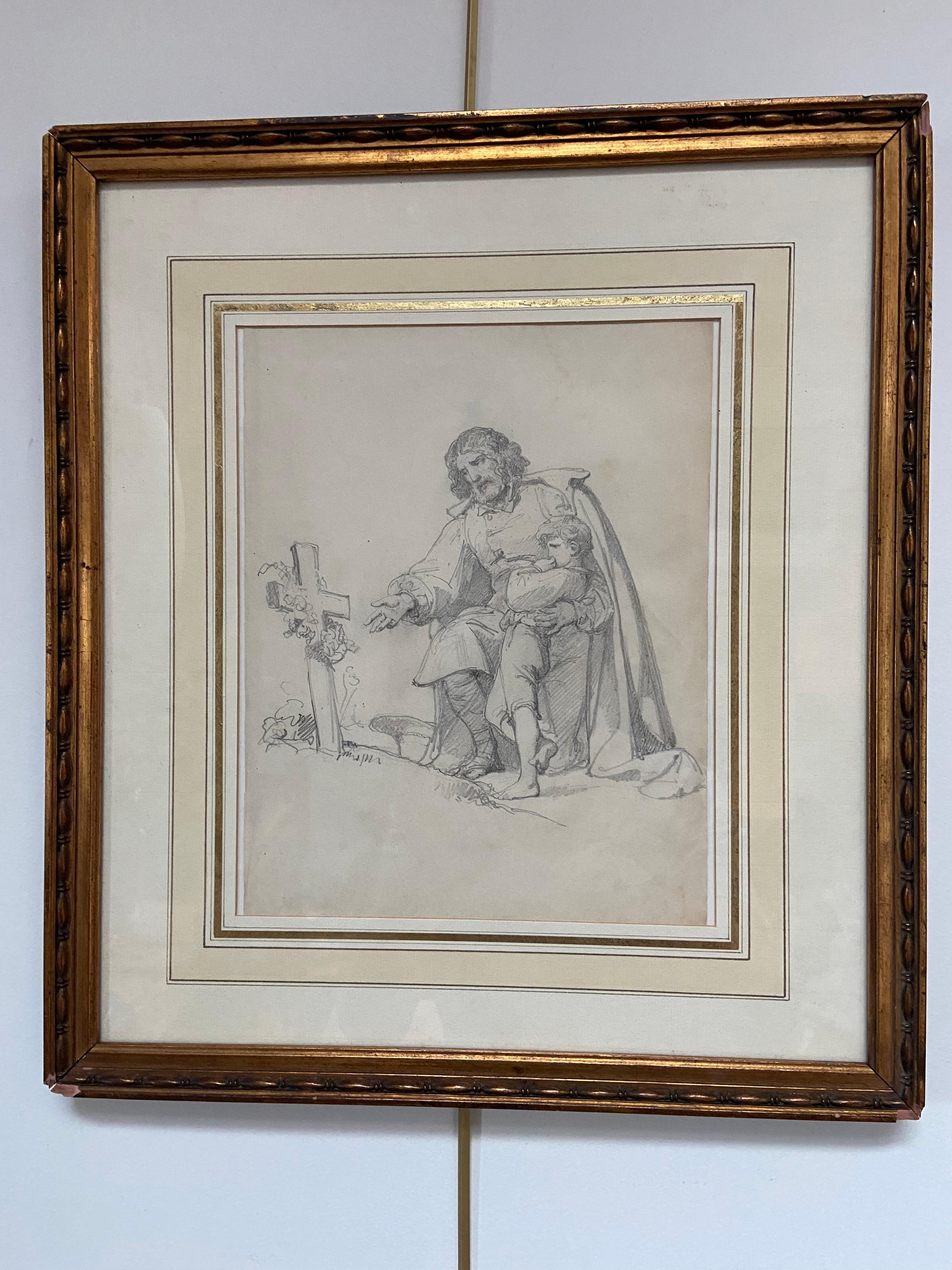 Louis Charles Auguste Couder (1789-1873)  Il vedovo e l'orfano, disegno in vendita 1