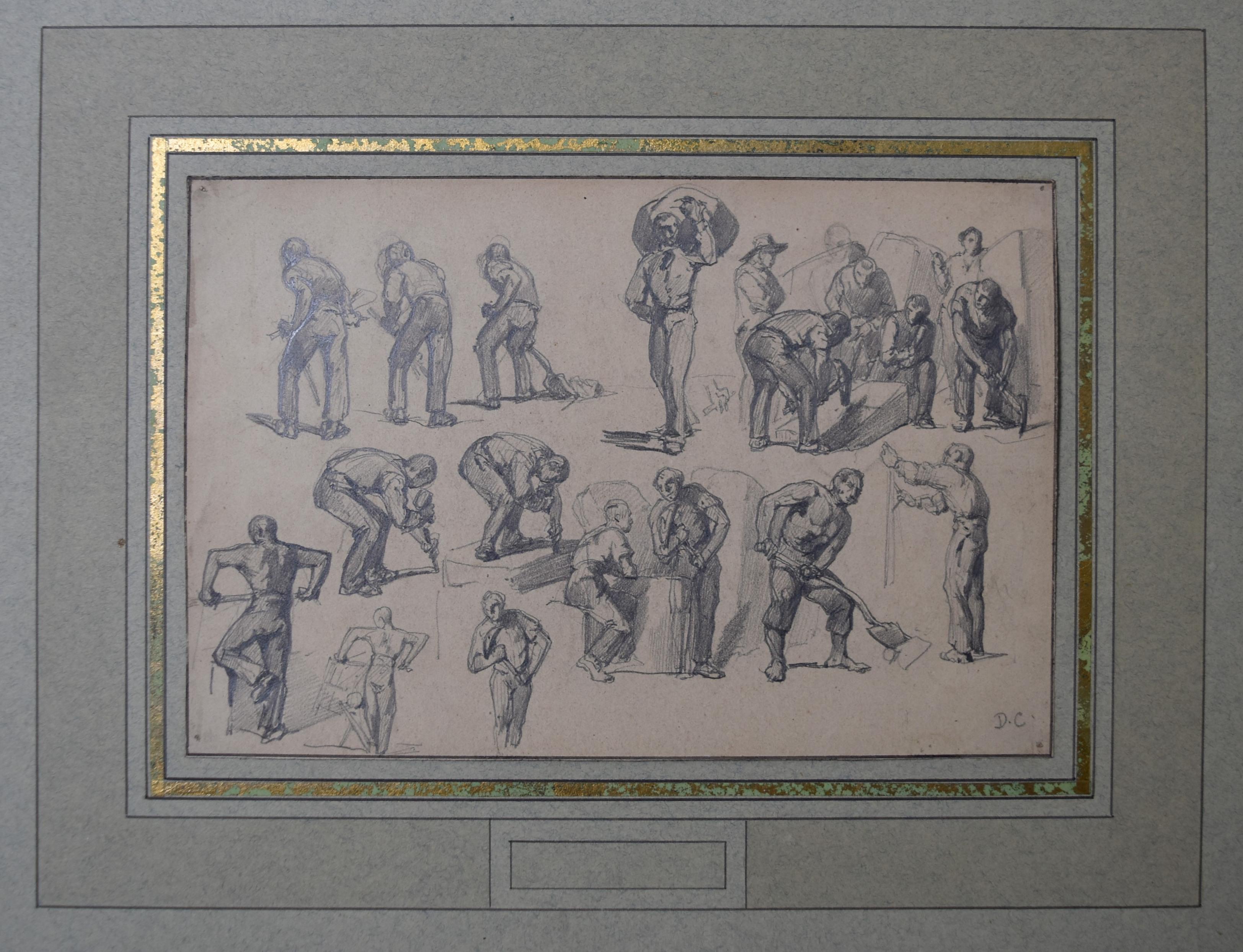 Monogrammist DC, France 19ème siècle, Différents types de travailleurs, dessin - Art de Unknown