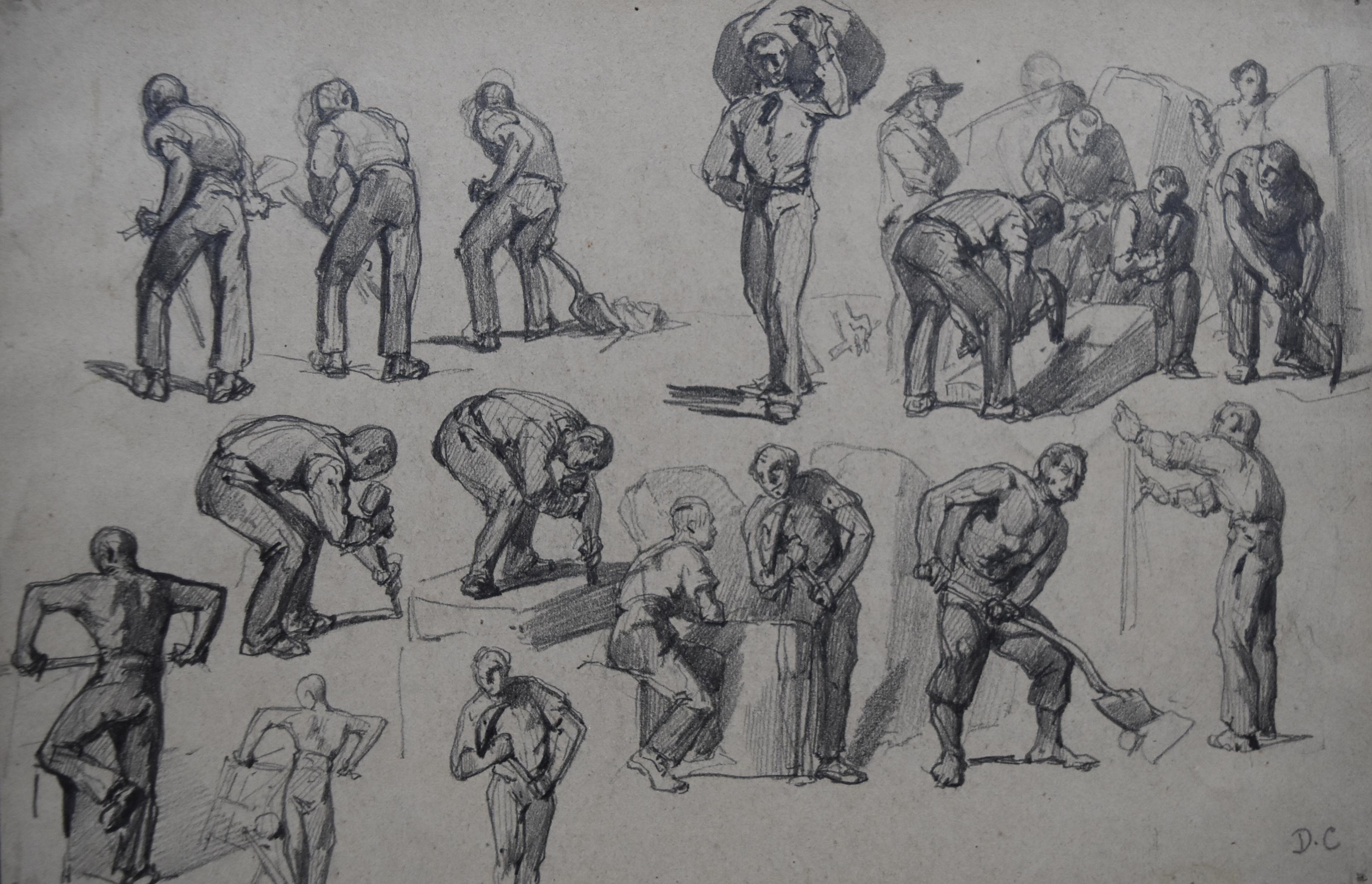 Monogrammist DC, Frankreich 19. Jahrhundert, verschiedene Arten von Arbeitern, Zeichnung