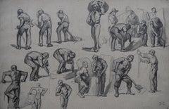 Antique Monogrammist DC, France 19th Century, Different types of Workers, drawing