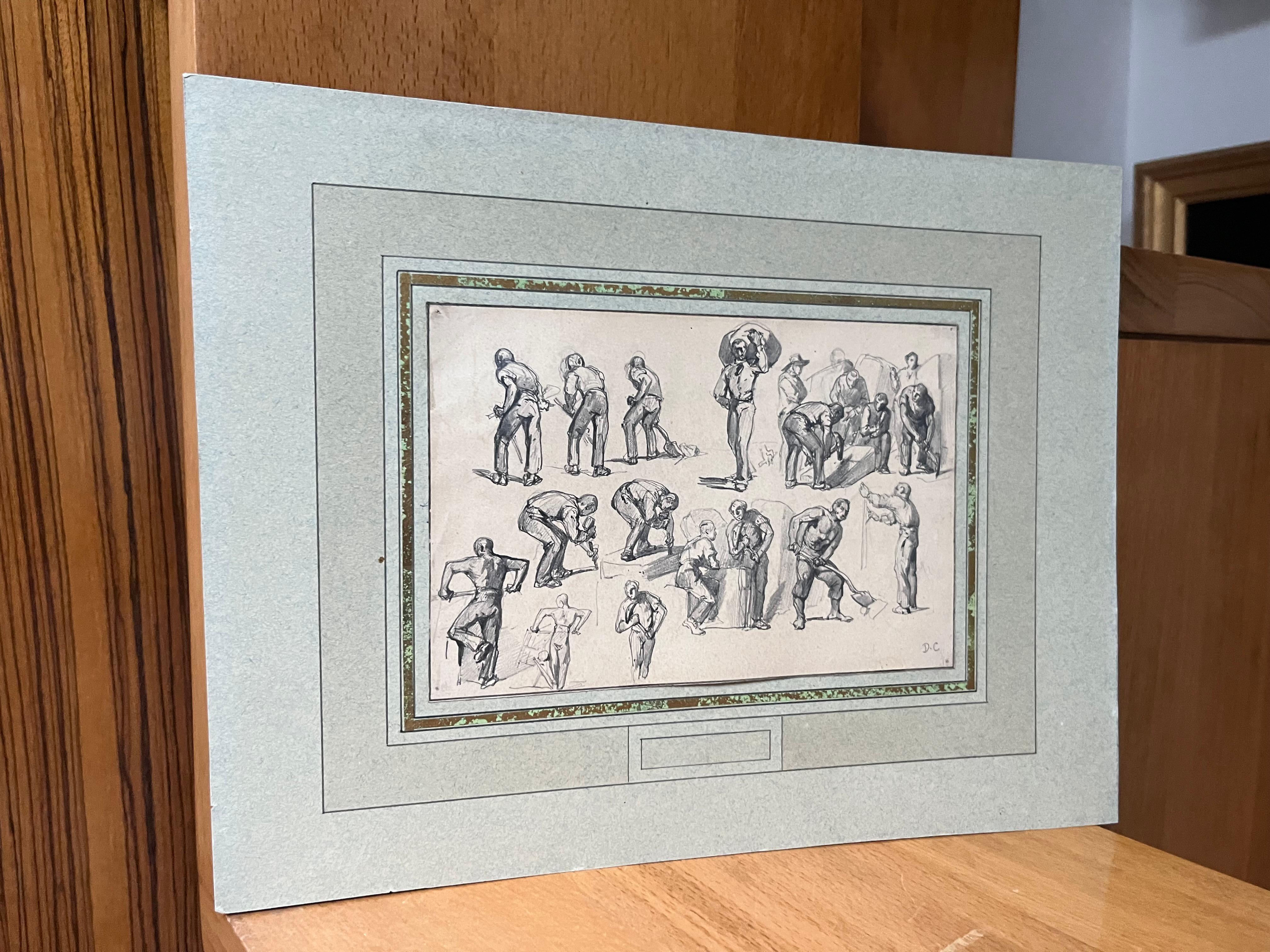 Monogrammist DC, Frankreich 19. Jahrhundert, verschiedene Arten von Arbeitern, Zeichnung im Angebot 6