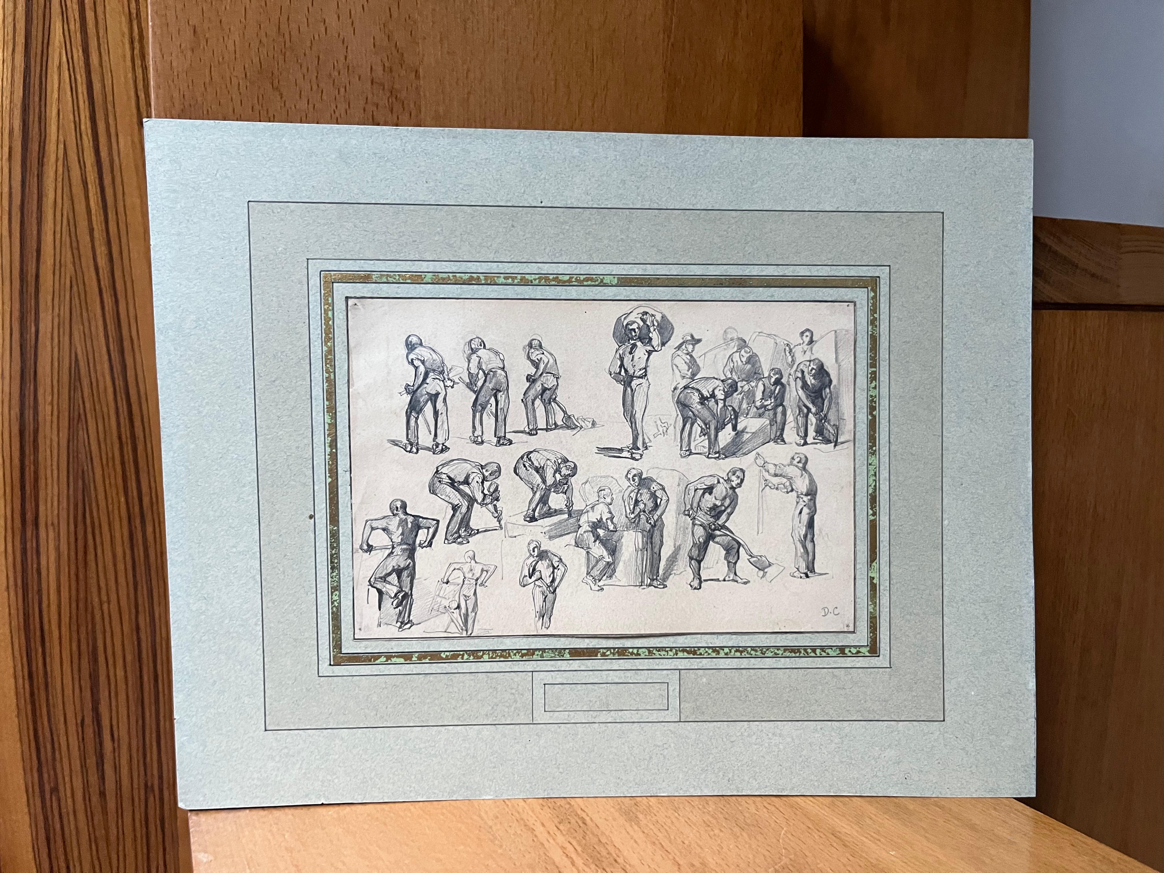 Monogrammist DC, Frankreich 19. Jahrhundert, verschiedene Arten von Arbeitern, Zeichnung im Angebot 5