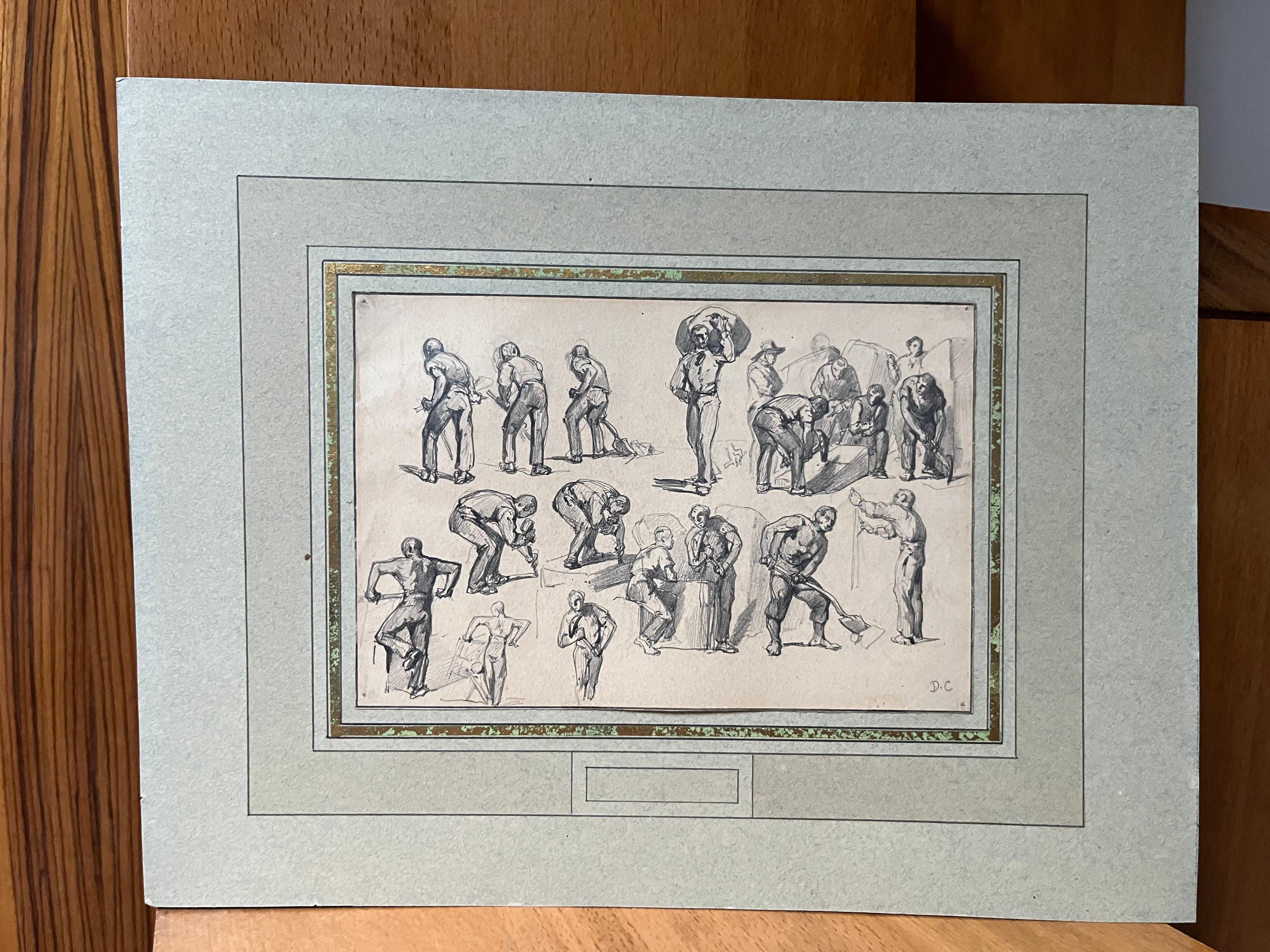 Monogrammist DC, Frankreich 19. Jahrhundert, verschiedene Arten von Arbeitern, Zeichnung (Grau), Figurative Art, von Unknown