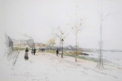 Luigi Loir (1845-1916) The Walk along the river, 1883, watercolor signed