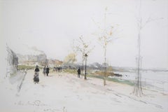 Luigi Loir (1845-1916) The Walk along the river, 1883, watercolor signed 