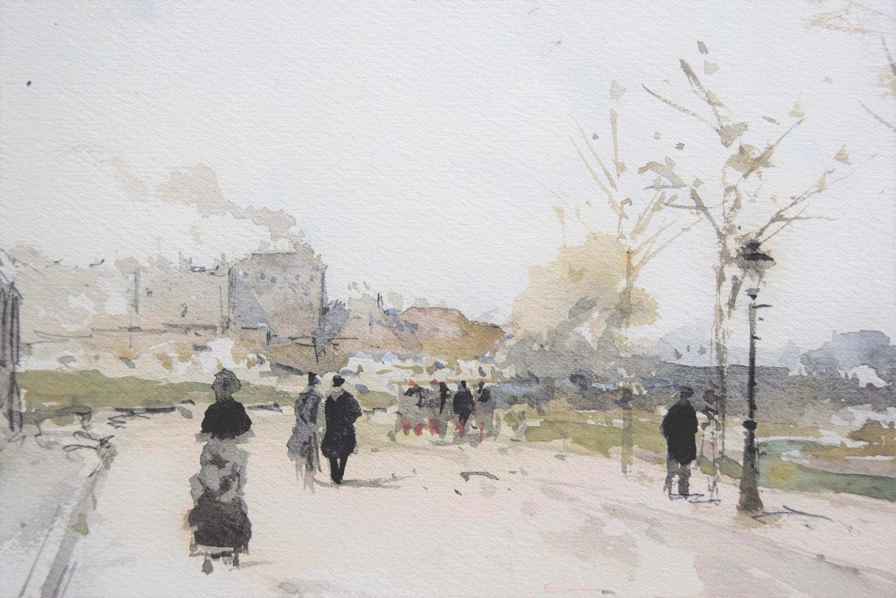 Luigi Loir (1845-1916)
The Walk along the river
Watercolor
Signed, dated (18)83 and dedicated 