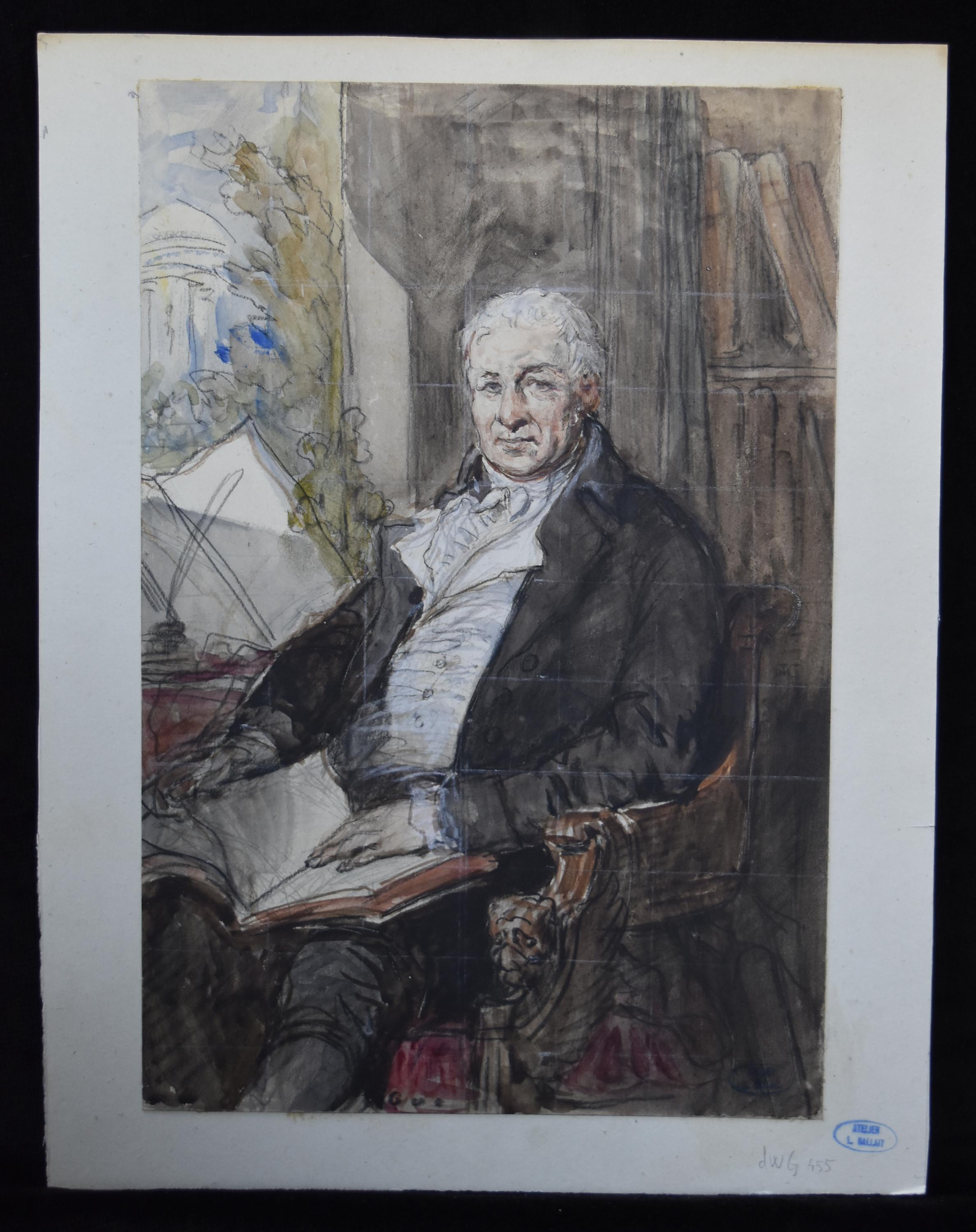 Louis Gallait (1810-1887)
Retrato de un caballero, 
Acuarela y gouache sobre papel, líneas blancas cuadradas, 
24 x 16 cm
Sello de la finca Louis Gallait en la montura  en la parte inferior derecha
Sobre un soporte de cartón (27 x 21 cm), con un