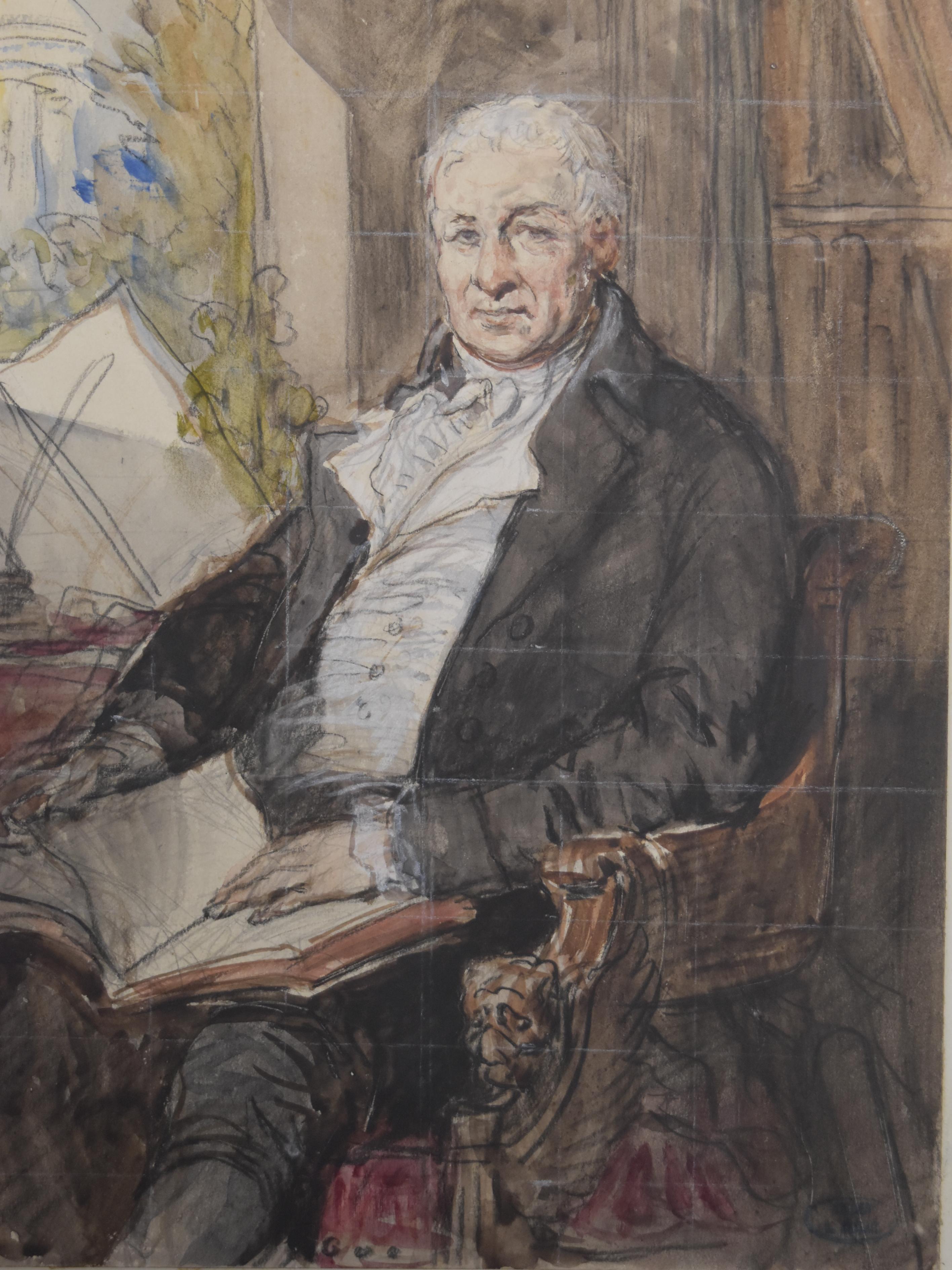 Louis Gallait (1810-1887)
Portrait of a Gentleman, 
Watercolor and gouache on paper, square white lines, 
24 x 16 cm
Stamp of the Louis Gallait Estate on the mount  on the lower right
On a cardboard mount (27 x 21 cm), with an inventory number (dwg