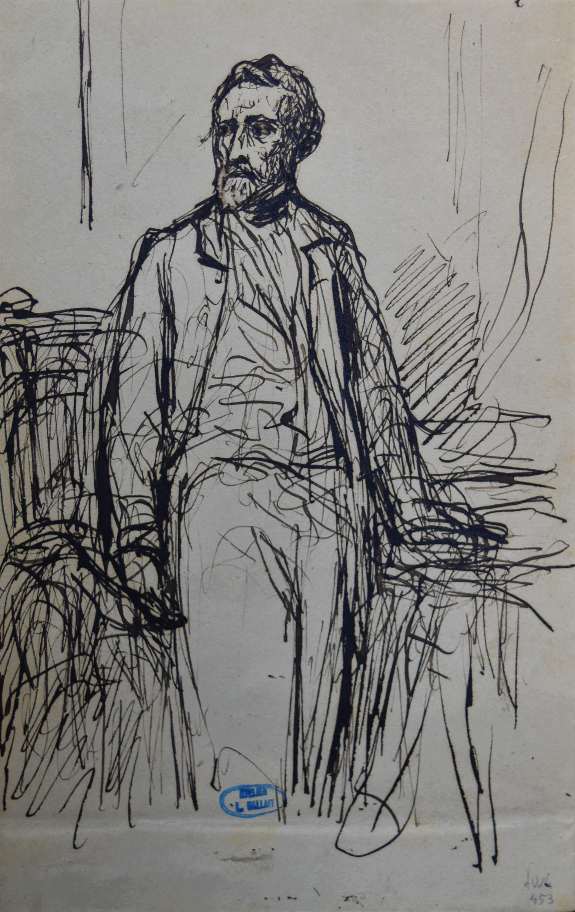 Louis Gallait (1810-1887) Portrait of a Man, pen and ink