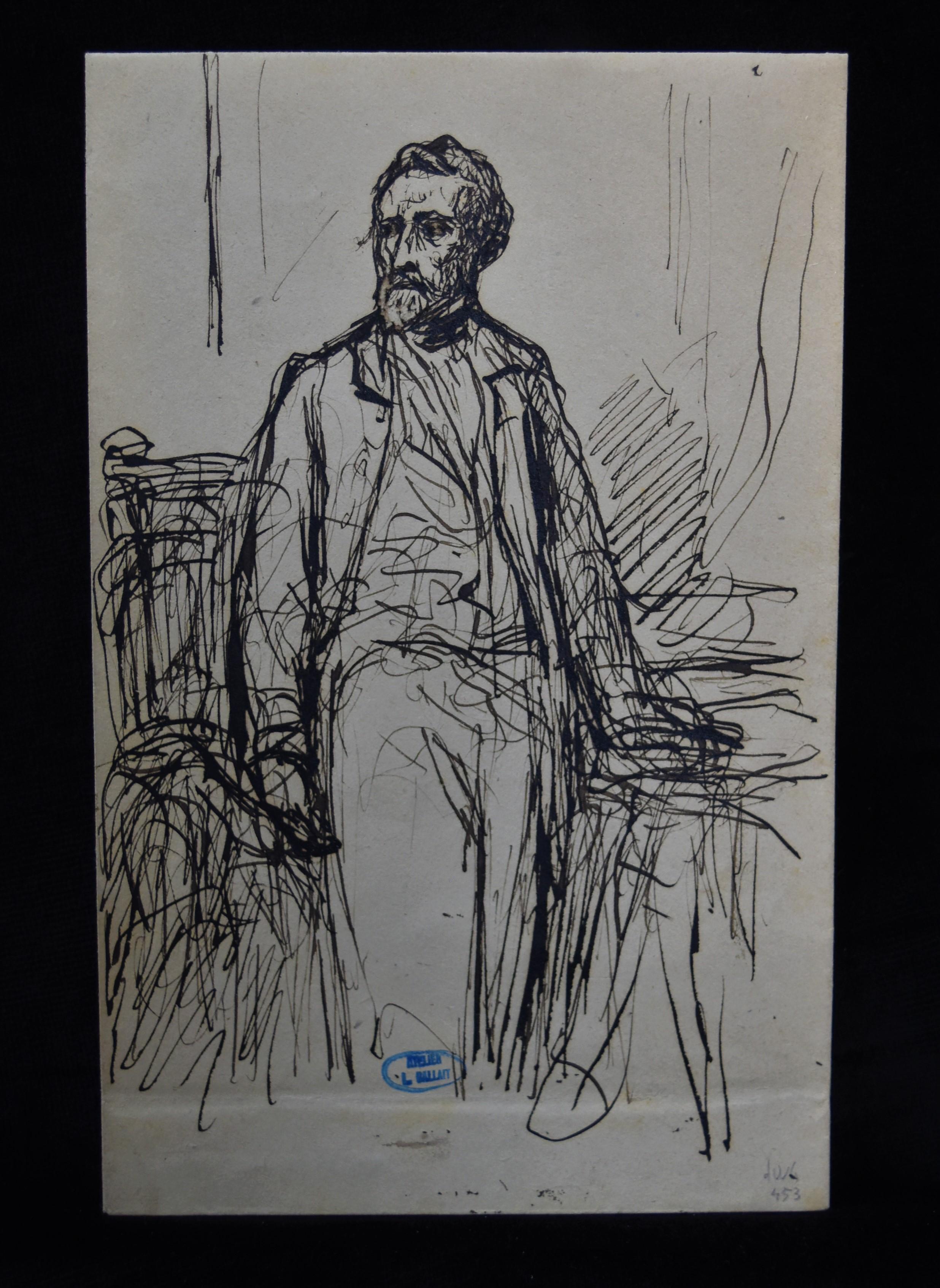 Louis Gallait (1810-1887)
Portrait of a Man, 
Pen and black ink on paper (an envelope)
21 x 13.5 cm
Pen and black ink on paper,  an envelope 
 
Provenance : Family of the Artist

A real sketch as the artist used the first thing he had under his