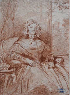 Portrait de Madame Picke sur papier à la craie rouge, Louis Gallait (1810-1887)