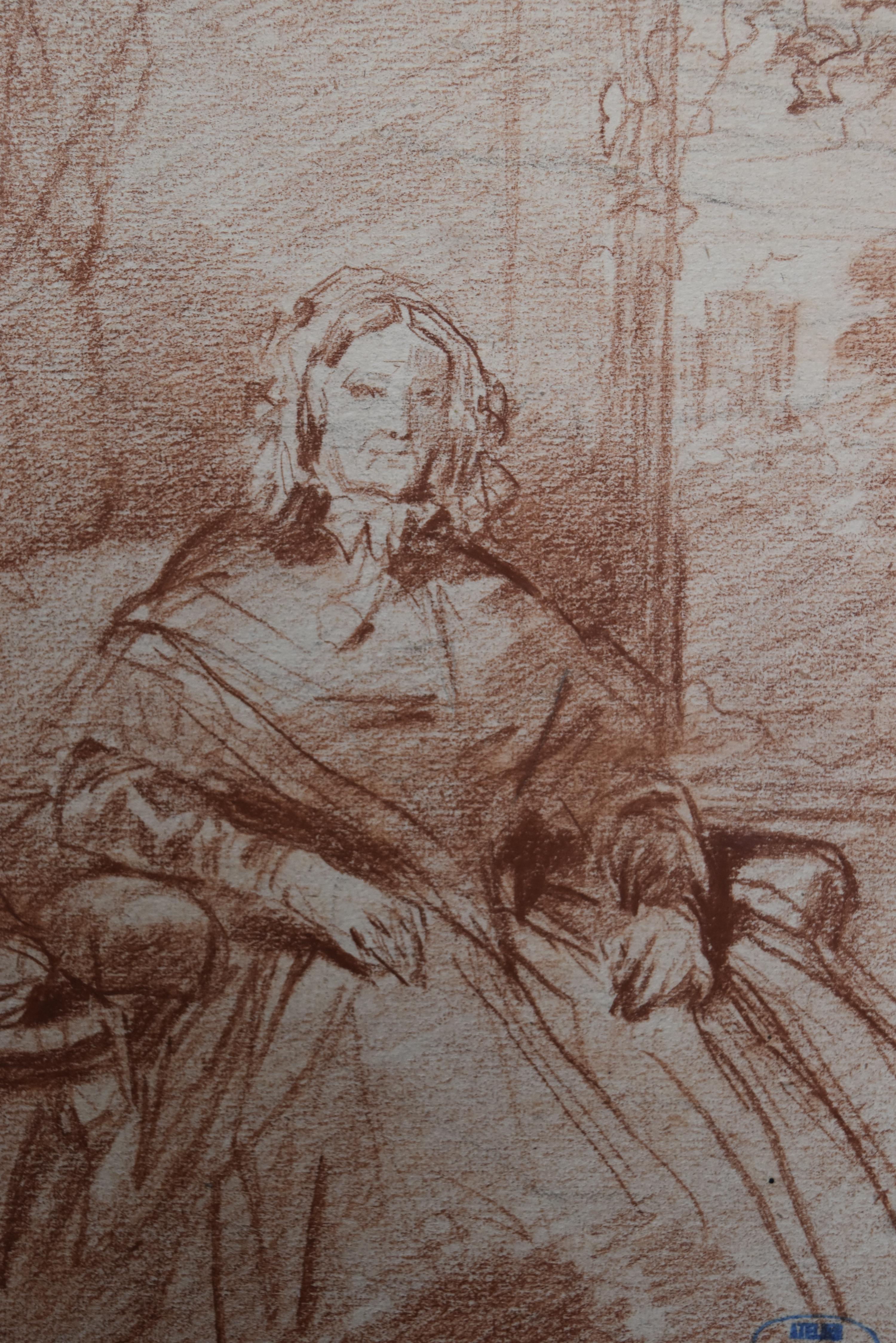Louis Gallait (1810-1887) Portrait of Madame Picke, red chalk on paper 1