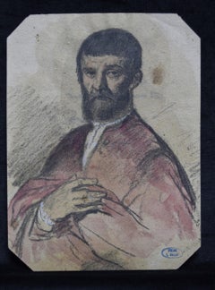 Louis Gallait (1810-1887) Portrait of a Man of the Renaissance, watercolor