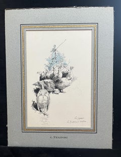 Gustave Fraipont (1849-1923) A peasant girl with her flock of Turkeys, drawing