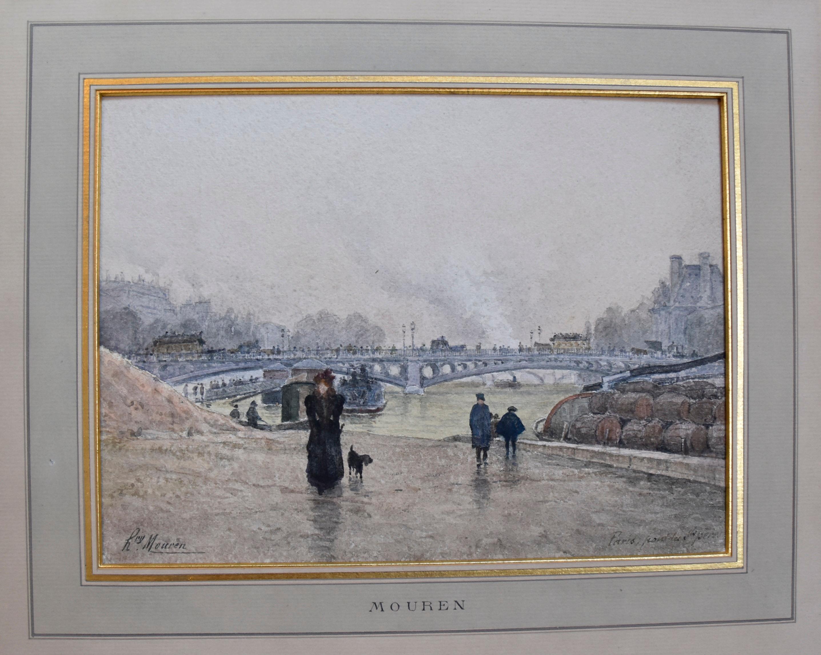 Henri Mouren (1844-1926) Paris:: La Seine au Pont des Saints Pères:: Aquarell 2
