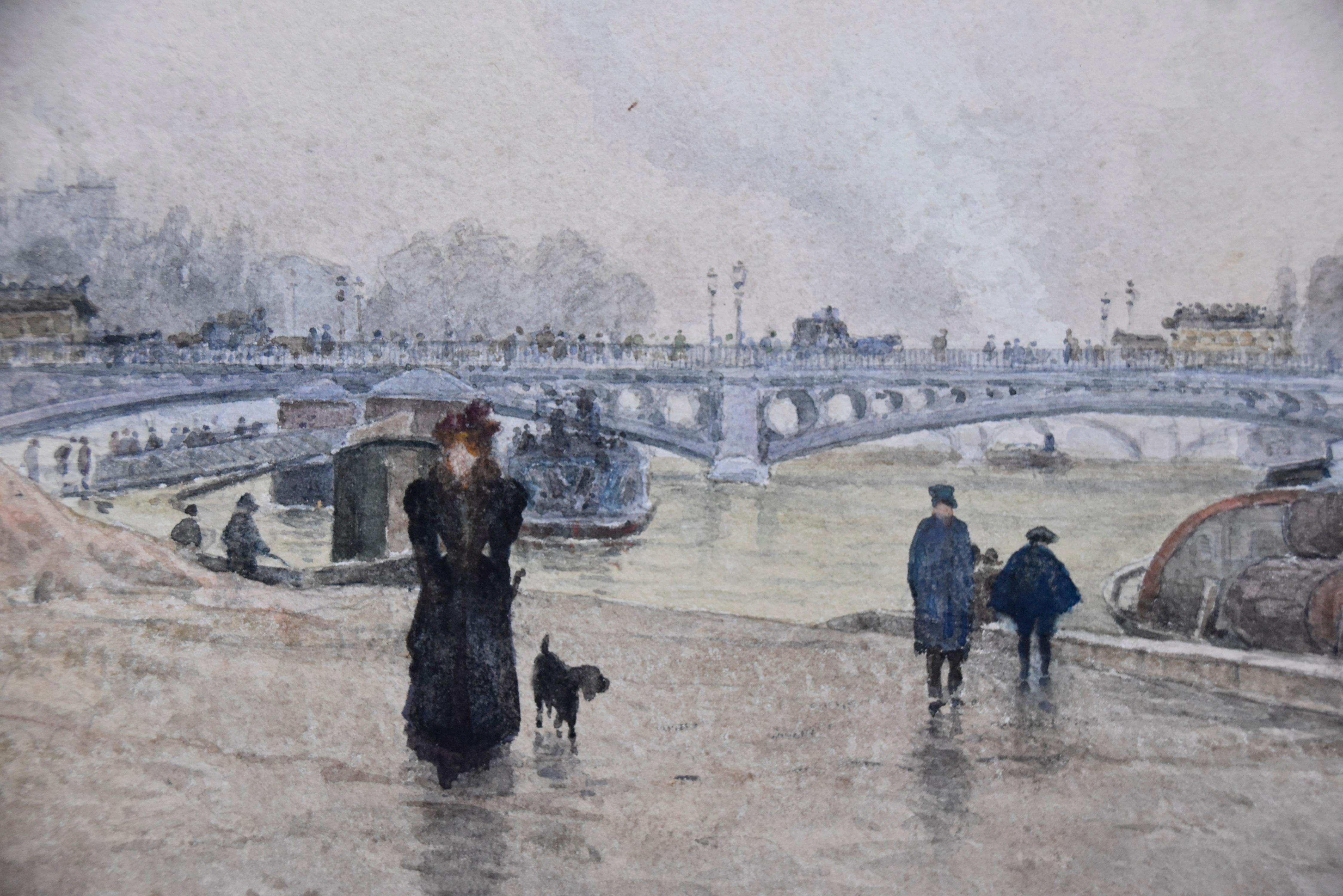Henri Mouren (1844-1926) Paris, La Seine au Pont des Saints Pères, watercolor  6