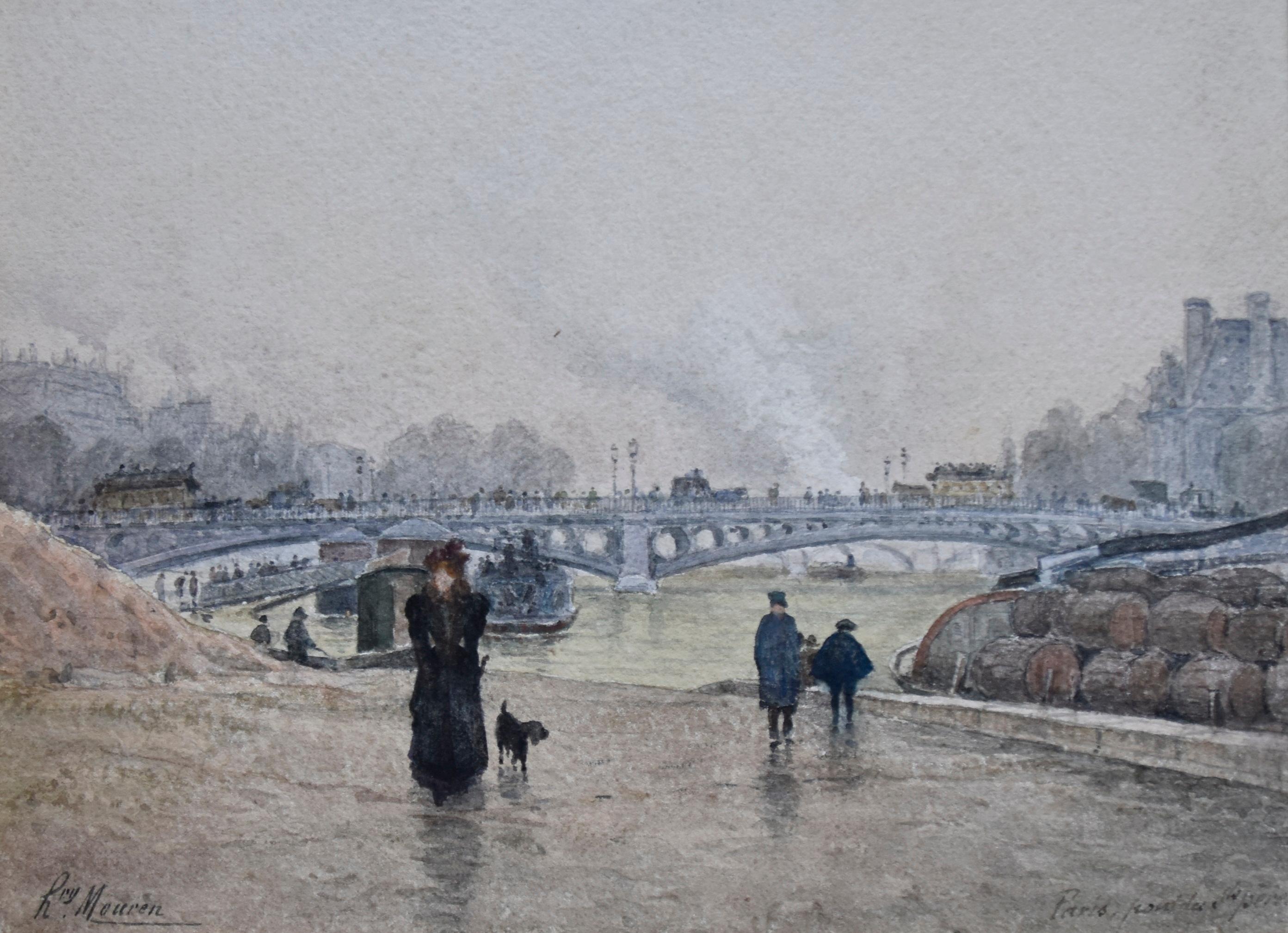 Henri Mouren (1844-1926) 
Paris:: La Seine au Pont des Saints Pères:: 
aquarelle sur papier
Signé en bas à gauche et situé en bas à droite
22::5 x 30 cm
Dans son cadre d'origine 42 x 49 cm

Le Pont (Bridge) des Saints Pères à Paris est maintenant
