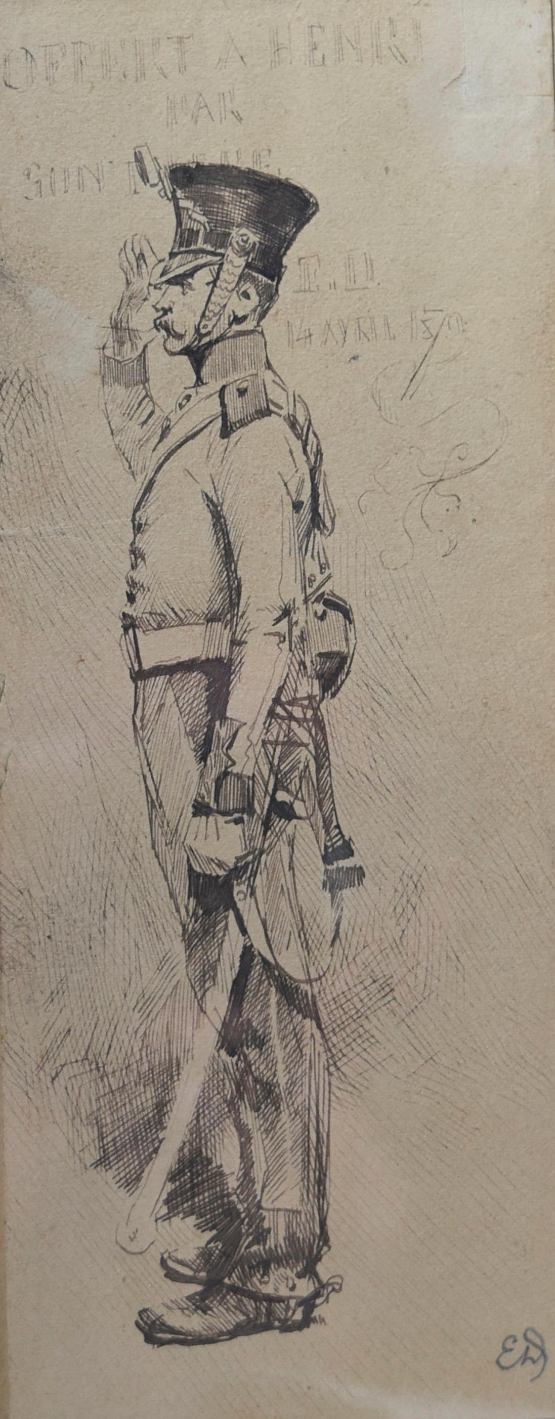 Figurative Art Jean Baptiste Édouard Detaille - Edouard Detaille (1848 1912), Un soldat à l'attention, dessin original