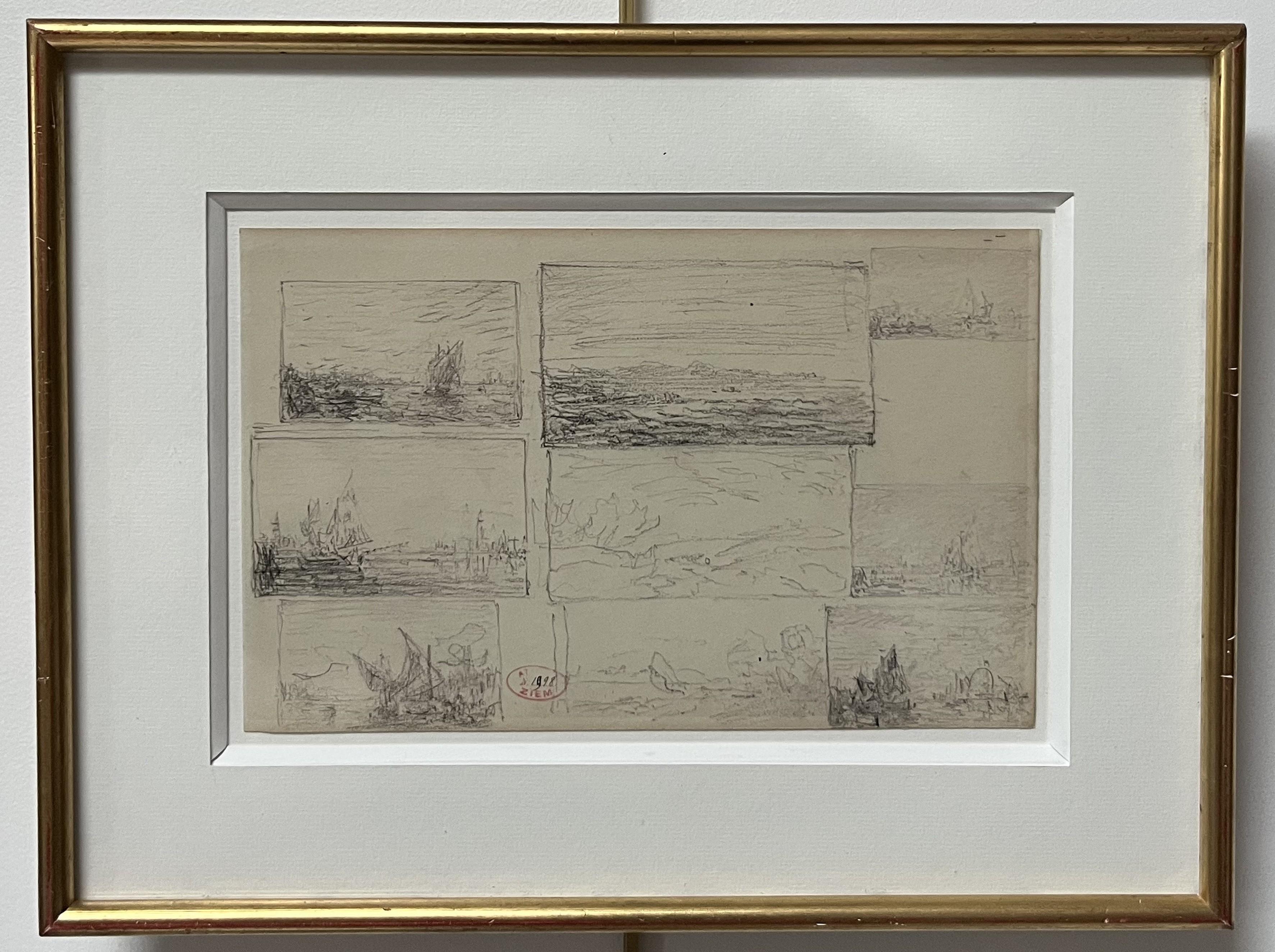 Félix Ziem (1821-1911) Studies of Landscapes and Seascapes, original Drawing