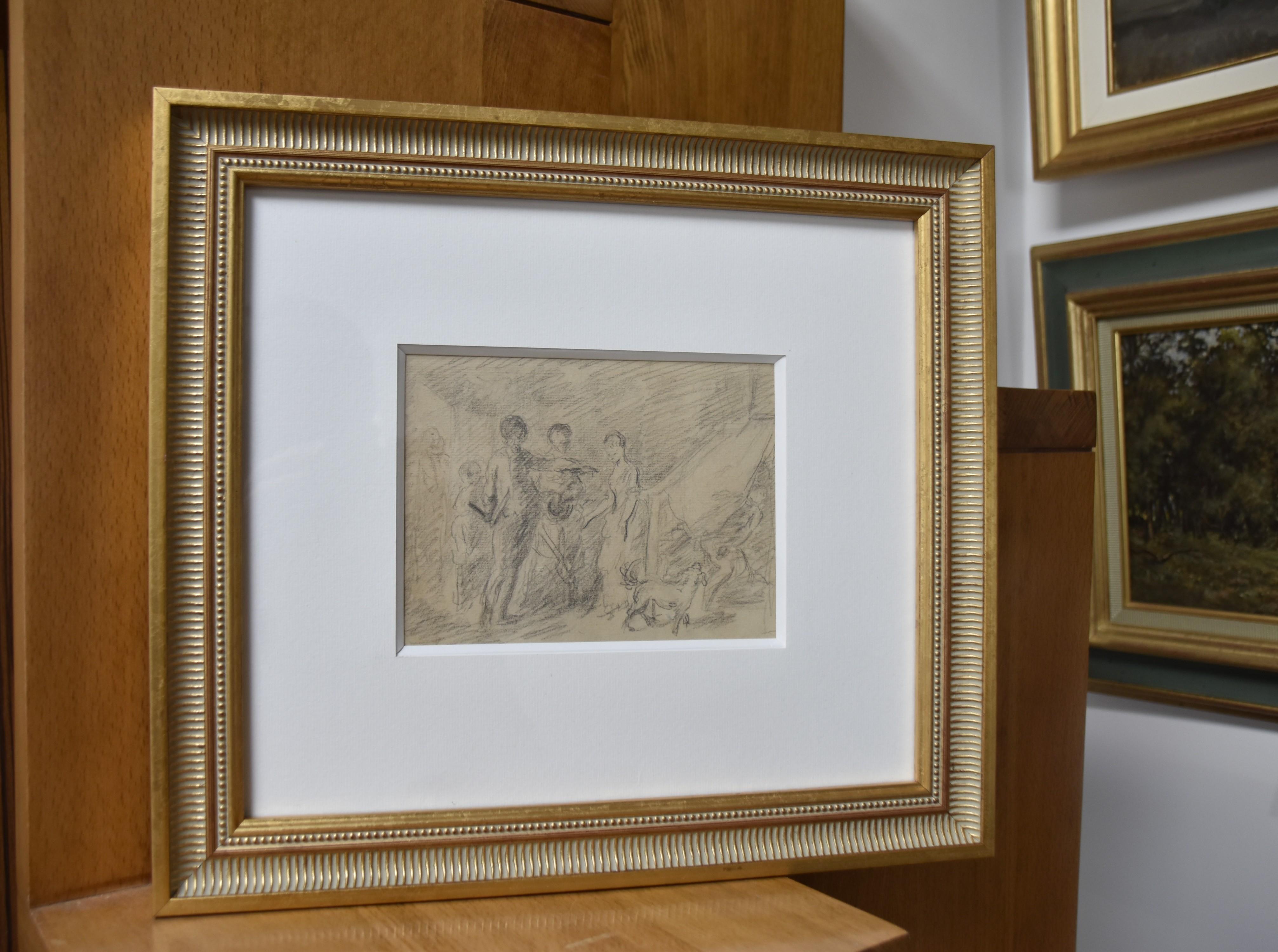 Frankreich um 1770
Zwei Liebende überrascht im Bett
Schwarze Kreide auf Papier
13 x 17 cm
Moderner Rahmen : 34 x 38 cm

Diese Zeichnung war Gabriel de Saint Aubin (1724-1780) zugeschrieben worden.  Aufgrund der Qualität der Zeichnung und des Themas