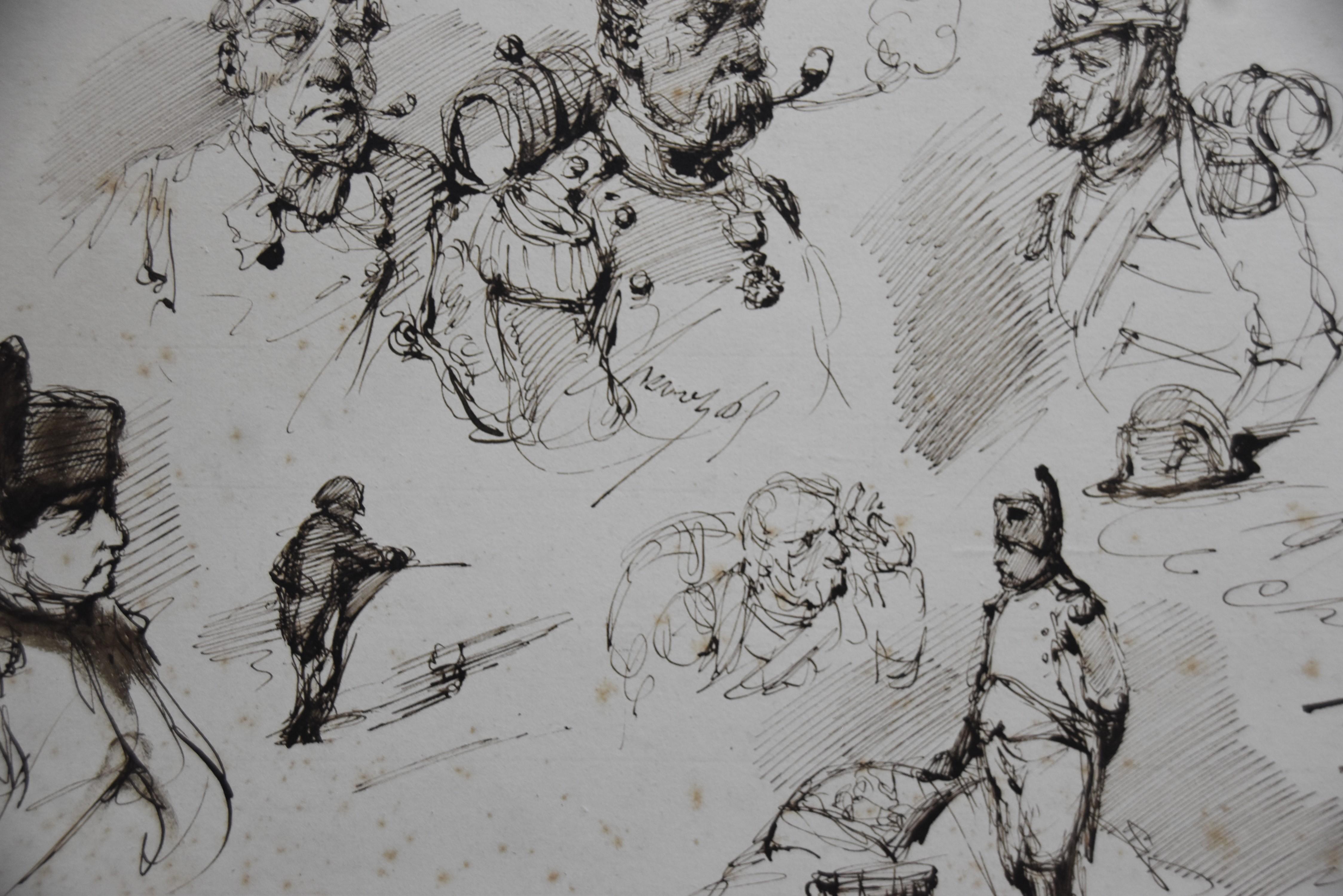 Edouard Chevret (1835-1874), Napoleon and his soldiers, Studies, 1860, drawing  For Sale 1