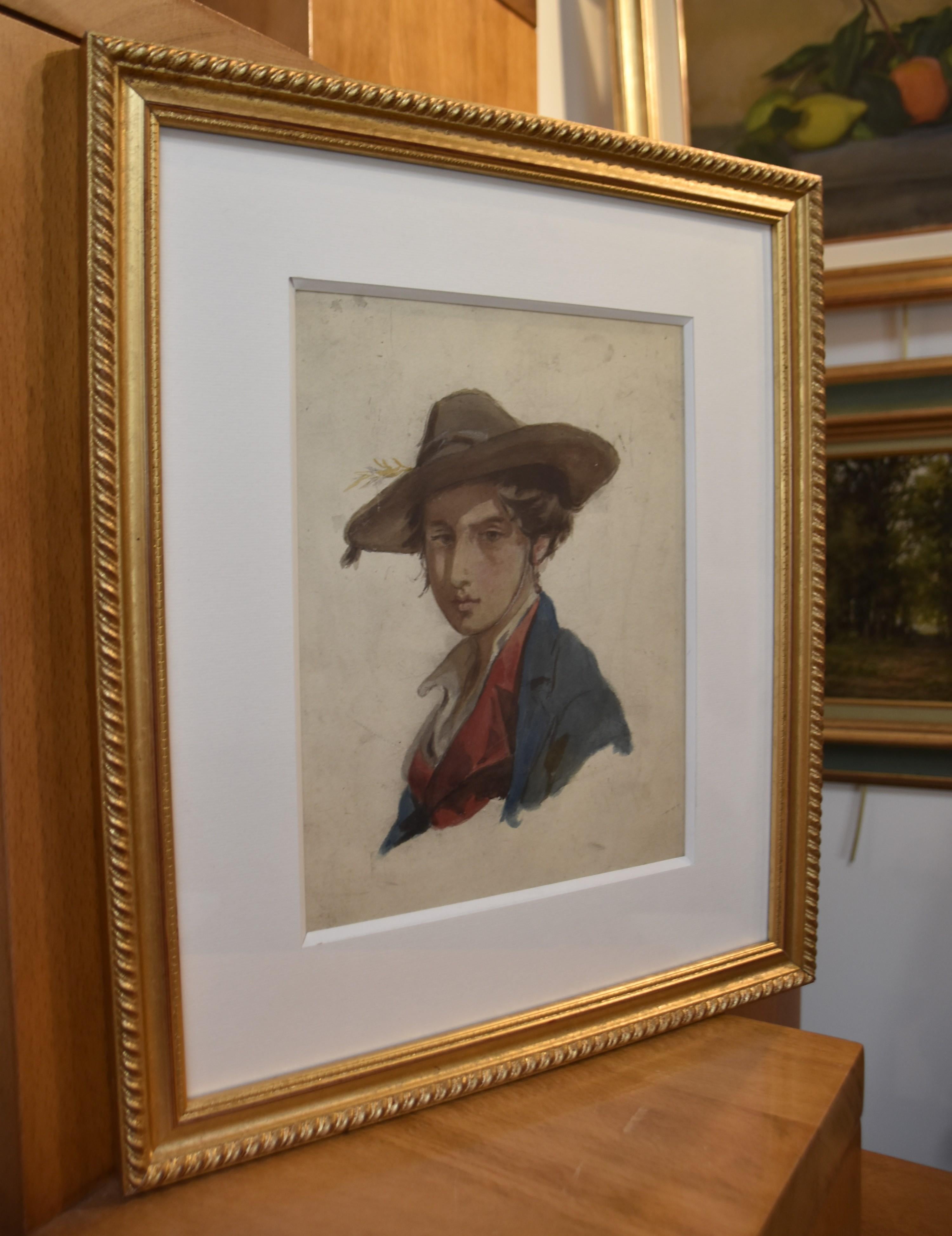 Porträt eines jungen Mannes, Aquarell, Isidore Pils zugeschrieben (1813-1875) im Angebot 1