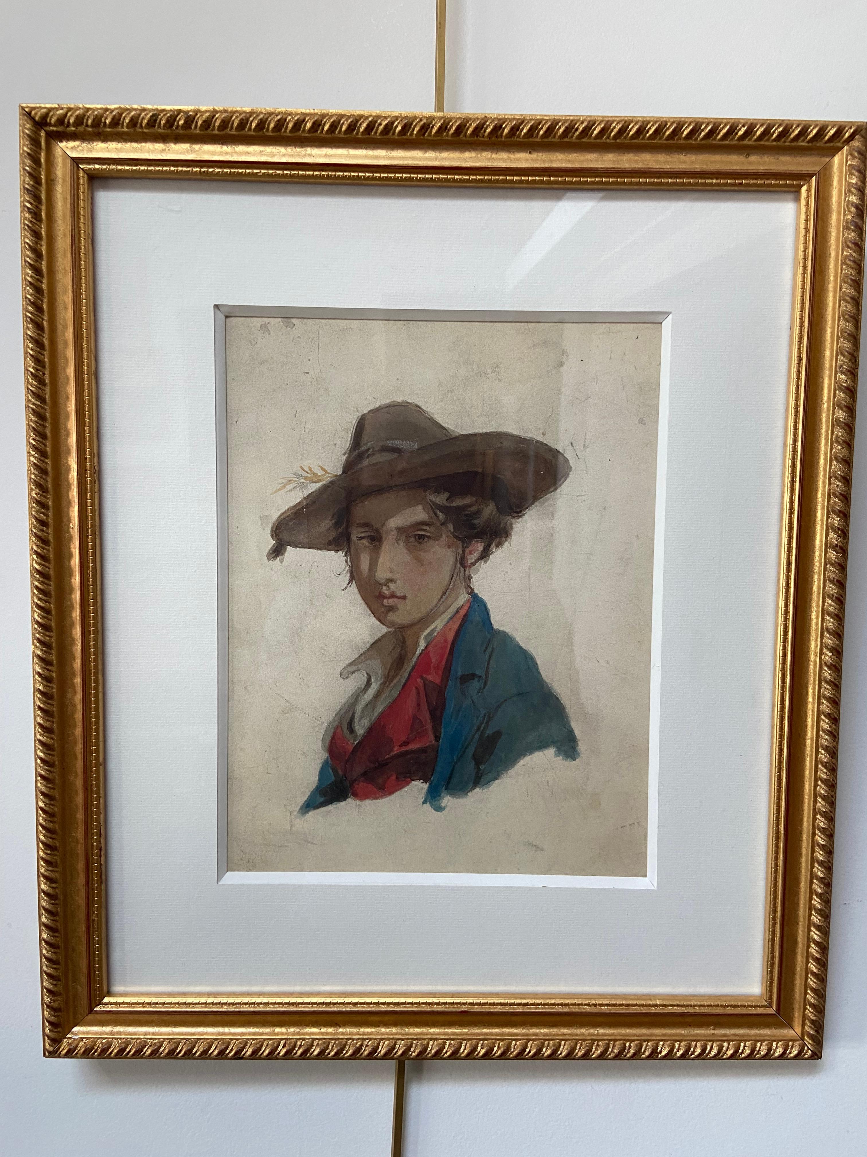 Porträt eines jungen Mannes, Aquarell, Isidore Pils zugeschrieben (1813-1875) im Angebot 2