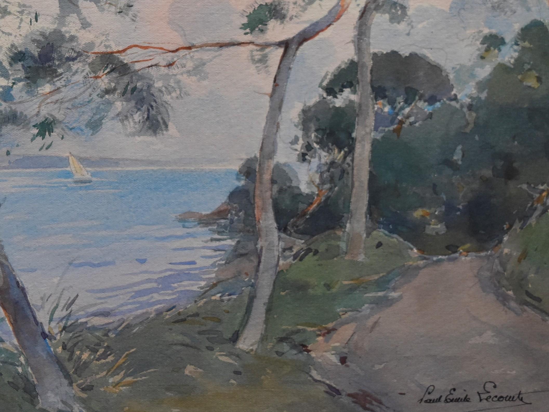 Paul Emile Lecomte (1877-1950)
La Rance, seaside with pines
Signed lower right
Watercolor on paper
26.5 x 35 cm
Signed lower right
Framed: 48 x 58 cm

Paul-Emile Lecomte painted an other version of this view of the estuary of the river Rance as an