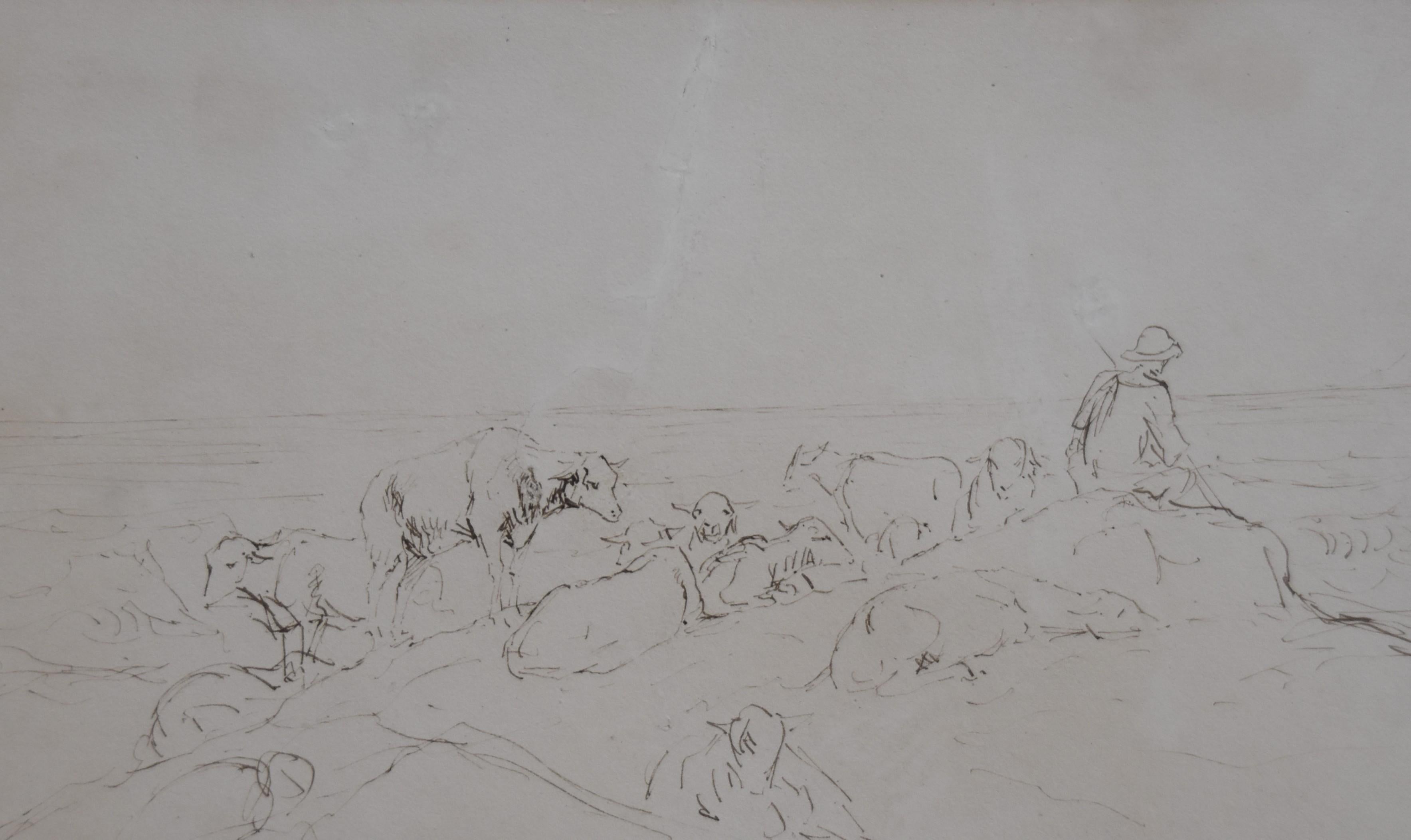 Rosa Bonheur (1822-1899) A Sheperd and his flock, ink drawing 2