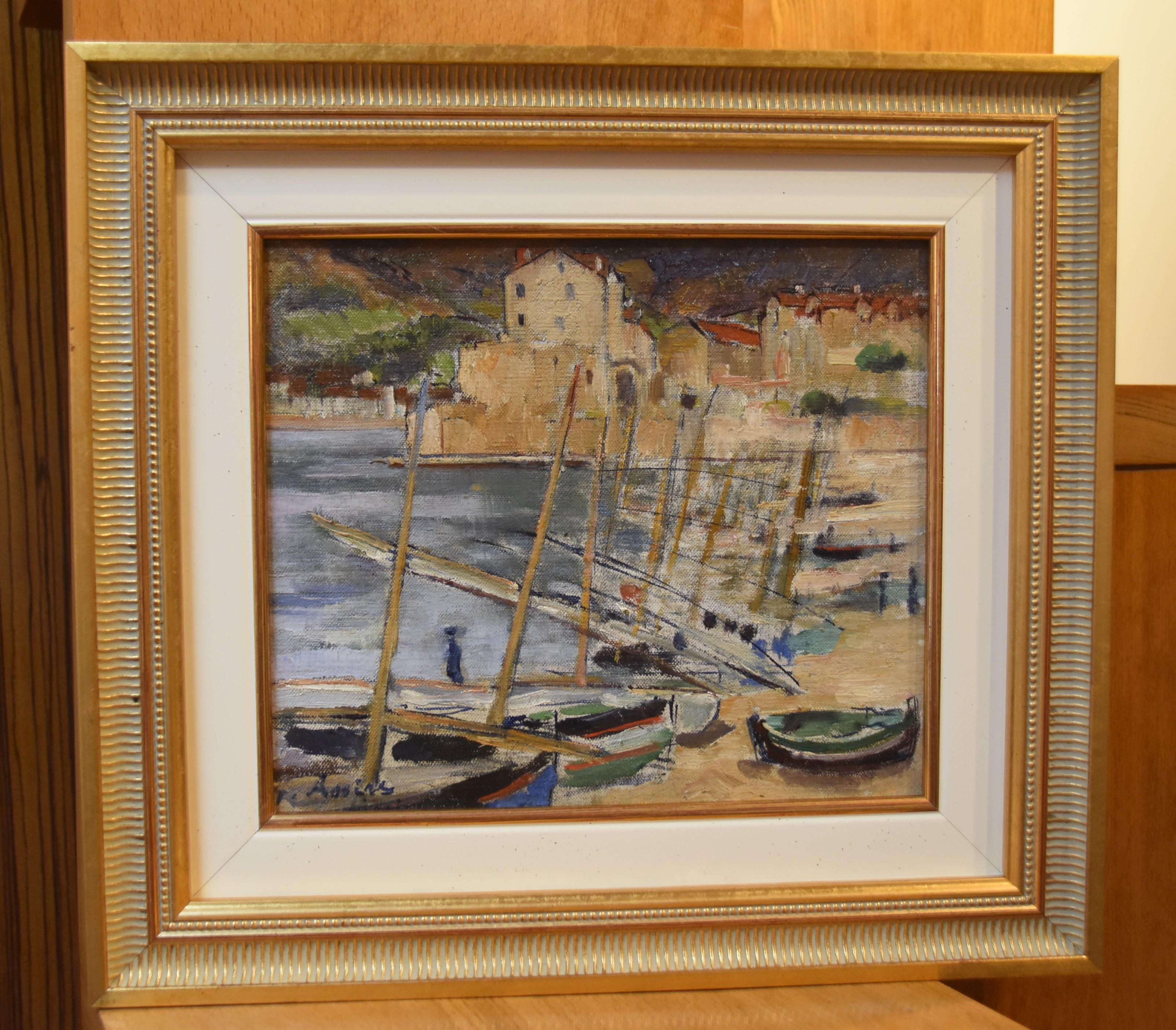 Gustave Assire (1870-1941) Boats in the Port of Colllioure, oil on panel 3