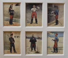 Antique Jules Monge (1855-1934) French soldiers, six watercolors 