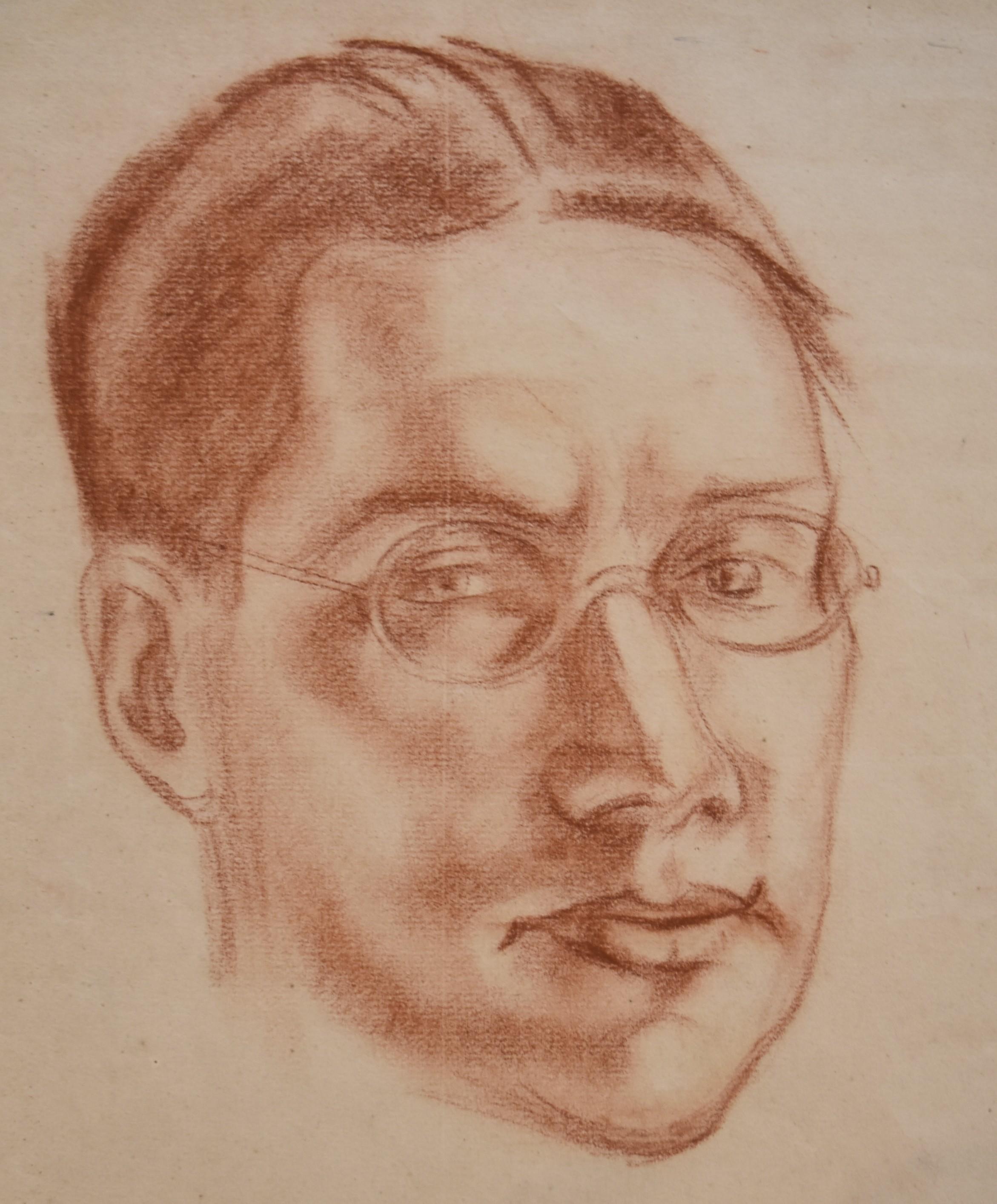 André Favory (1889-1937) Portrait of the poet Jacques Portail, 1923, red chalk  For Sale 1