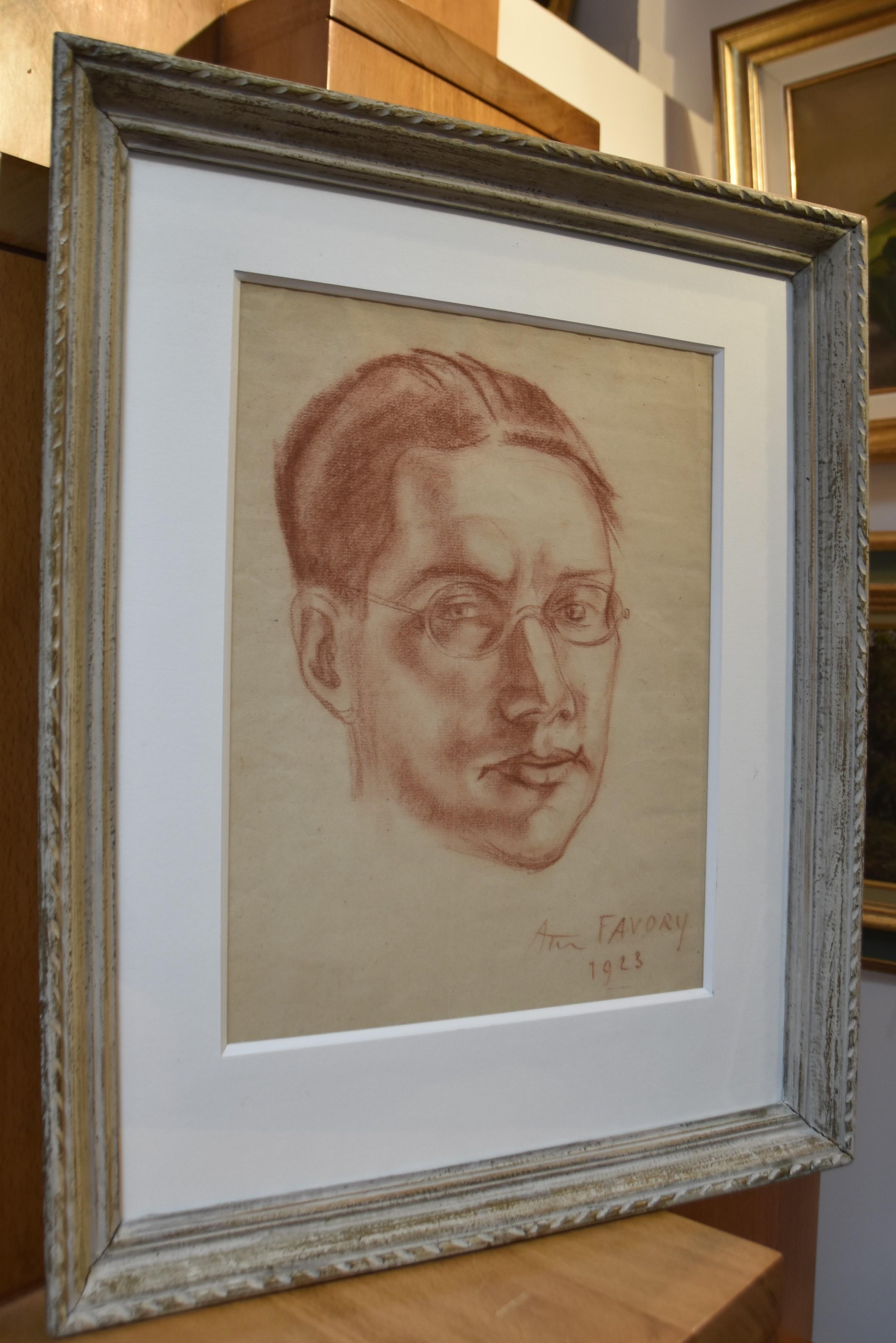 André Favory (1889-1937) Portrait of the poet Jacques Portail, 1923, red chalk  For Sale 3