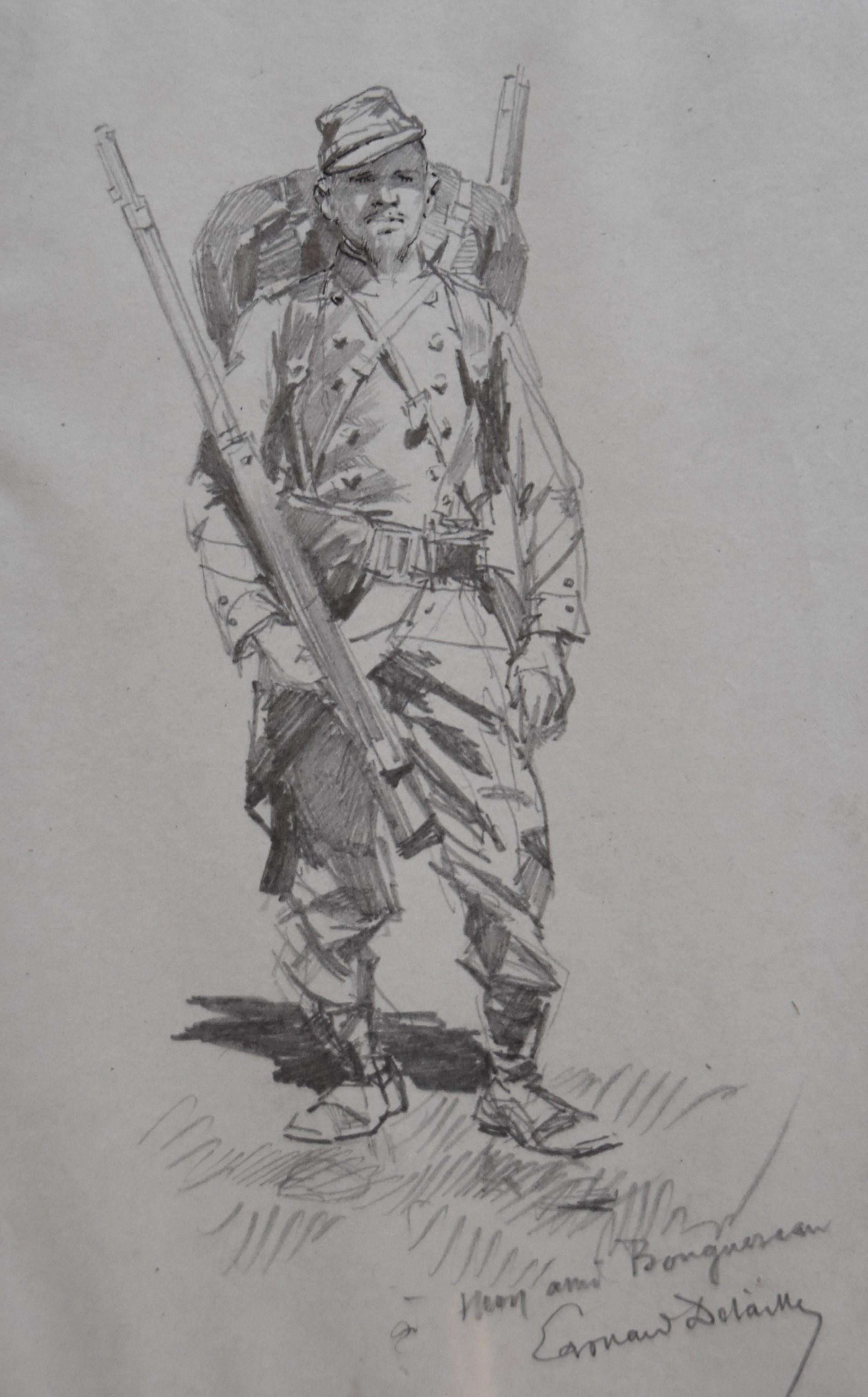 Jean Baptiste Édouard Detaille Figurative Art - Edouard Detaille (1848 1912), A franco-prussian war soldier, original Drawing