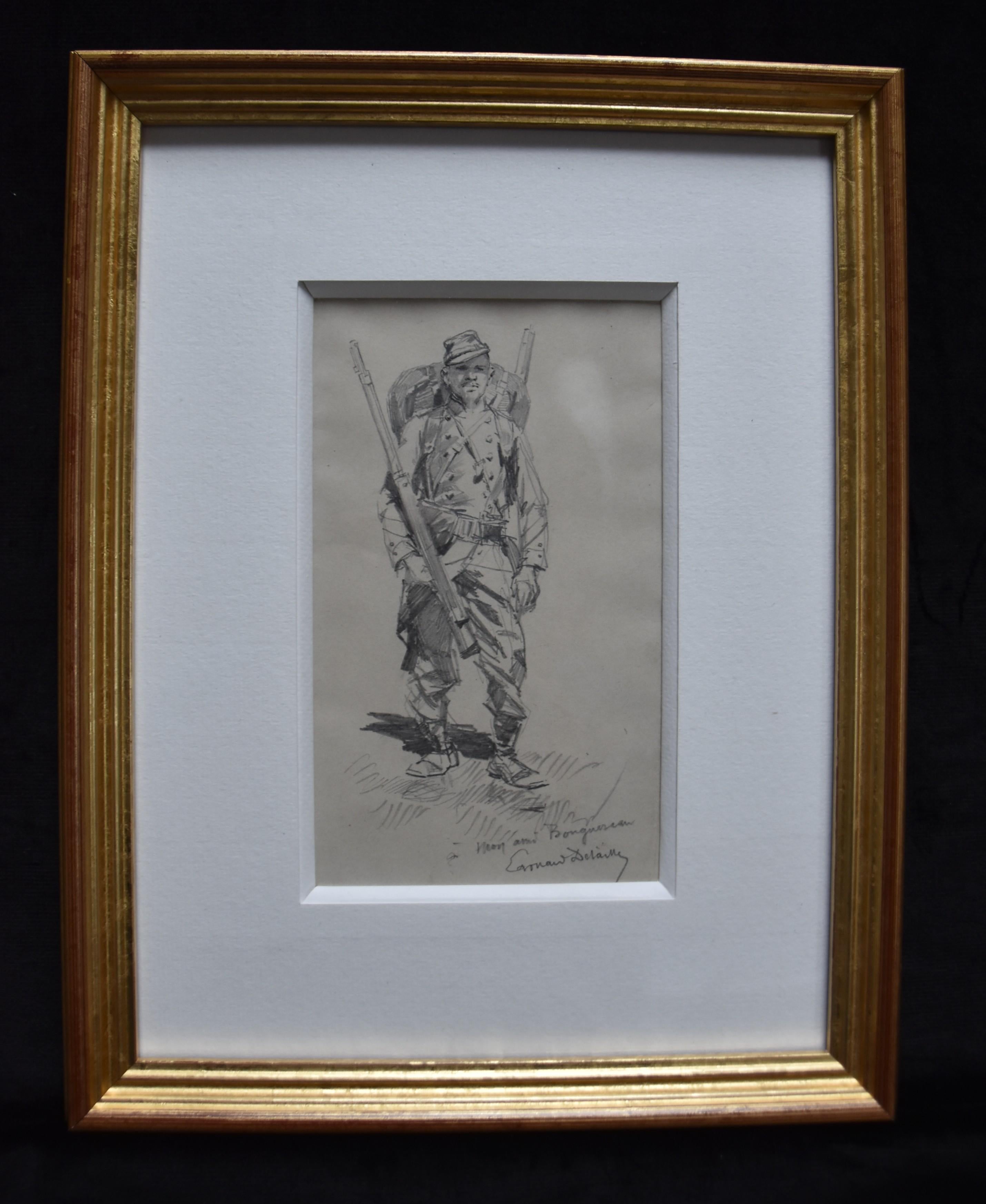 Edouard Detaille (1848 1912), A franco-prussian war soldier, original Drawing - Art by Jean Baptiste Édouard Detaille