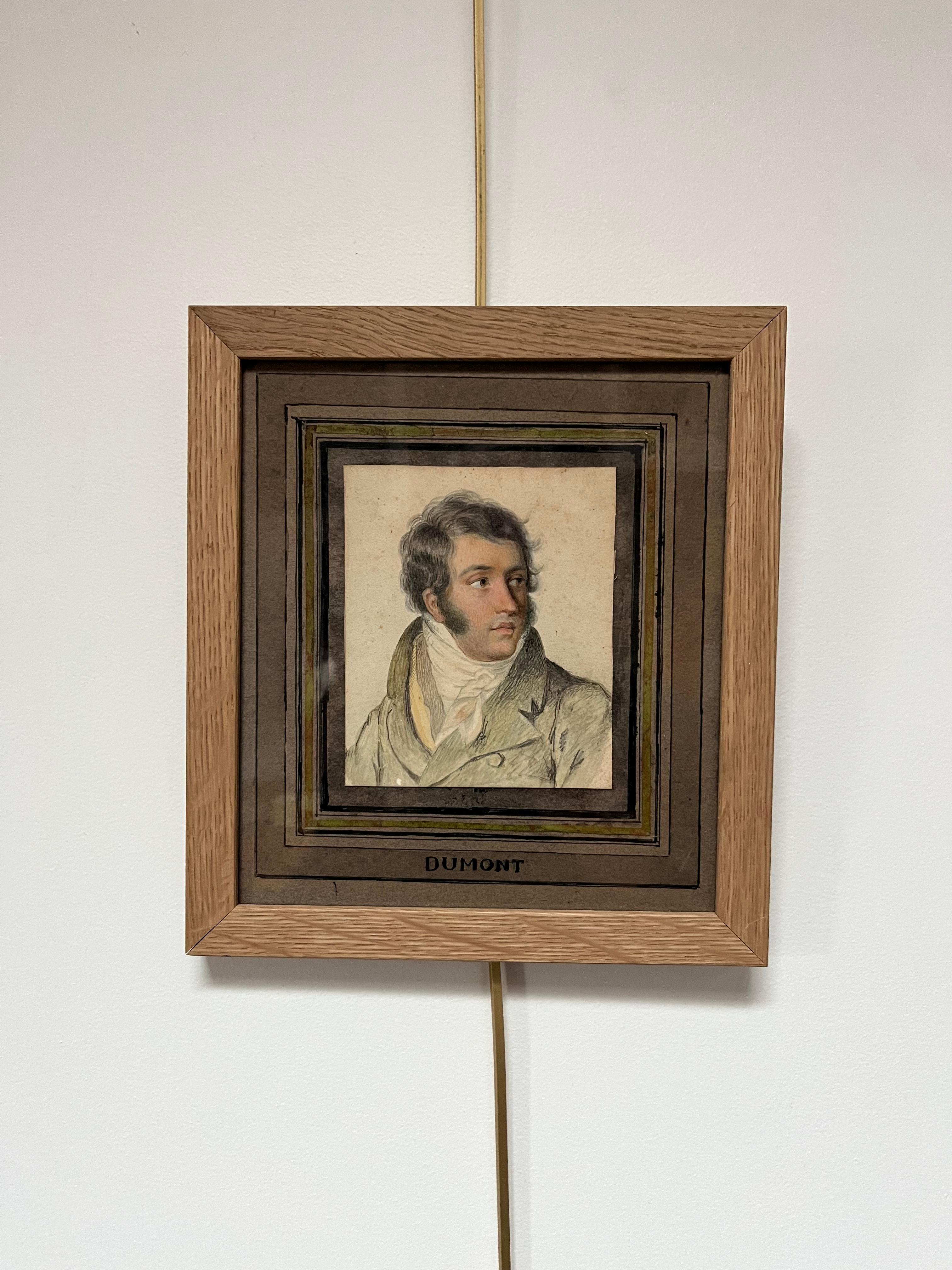 France, circa 1820, Portrait d'un gentleman, dessin à la craie noire et au pastel en vente 3